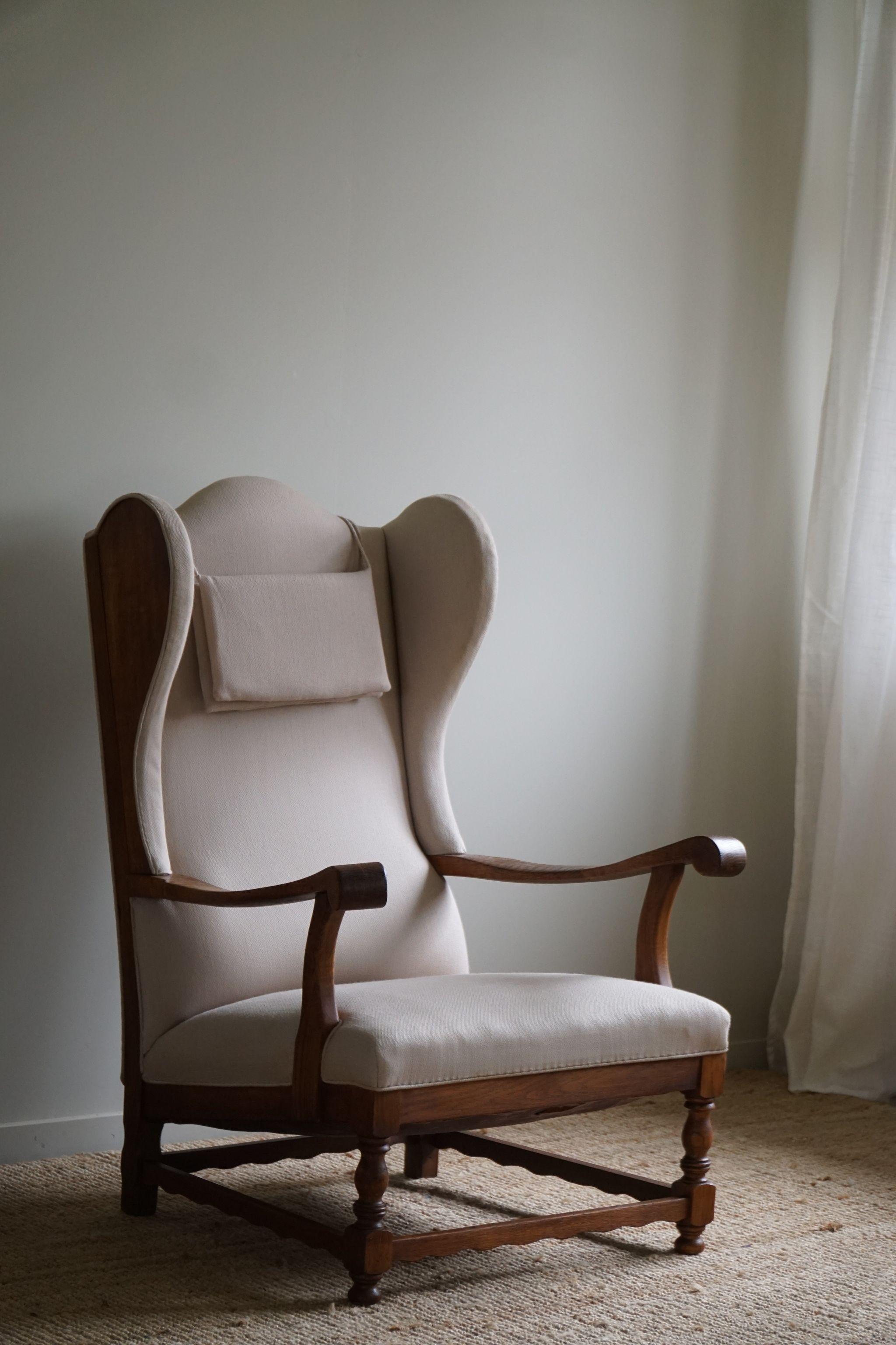 Danish Modern, Wingback Chair, Oak & Wool, Fritz Hansen Style, 1950s  2
