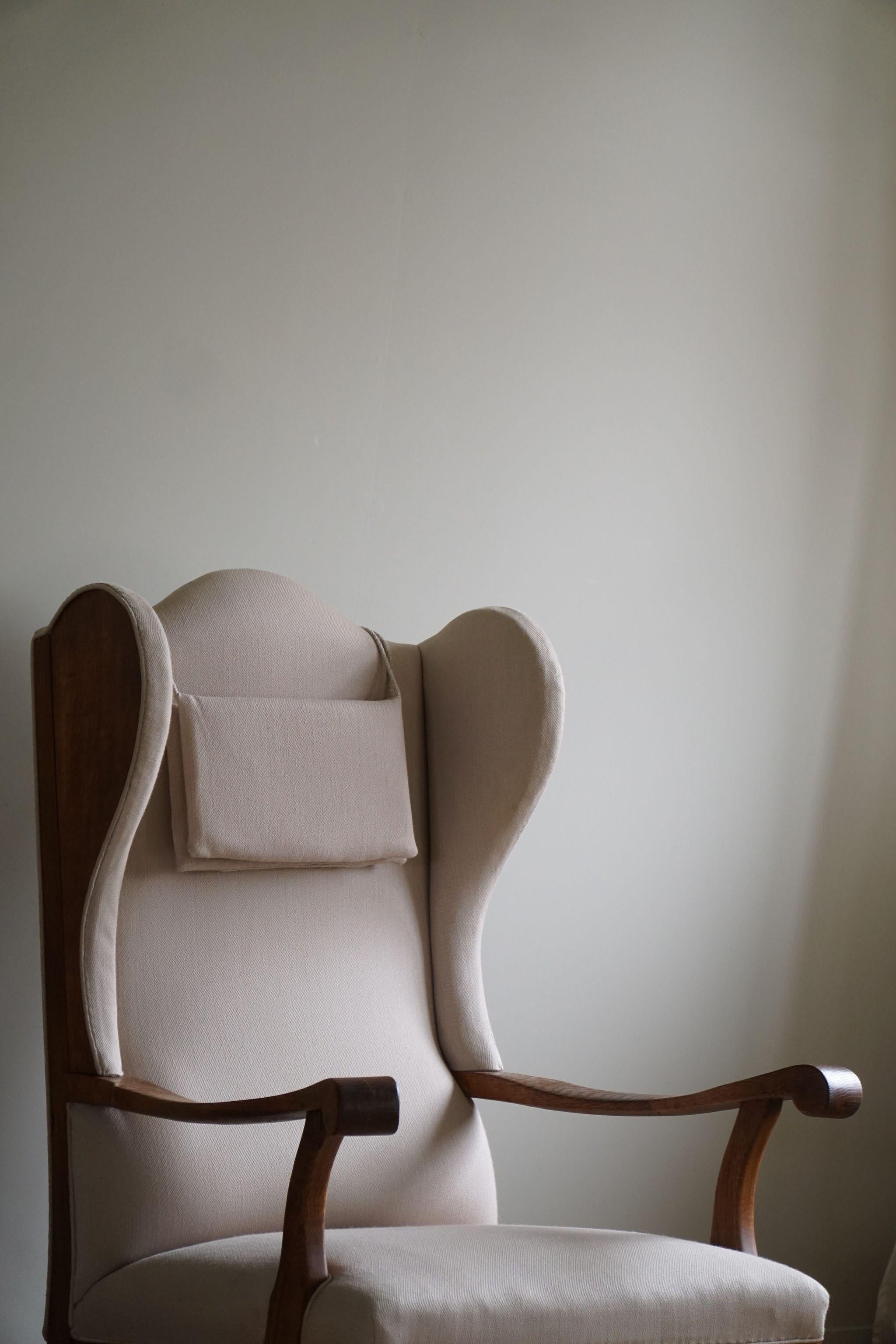 Danish Modern, Wingback Chair, Oak & Wool, Fritz Hansen Style, 1950s  For Sale 3