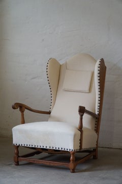 Danish Modern, Wingback Chair, Oak & Wool, Fritz Hansen Style, 1950s
