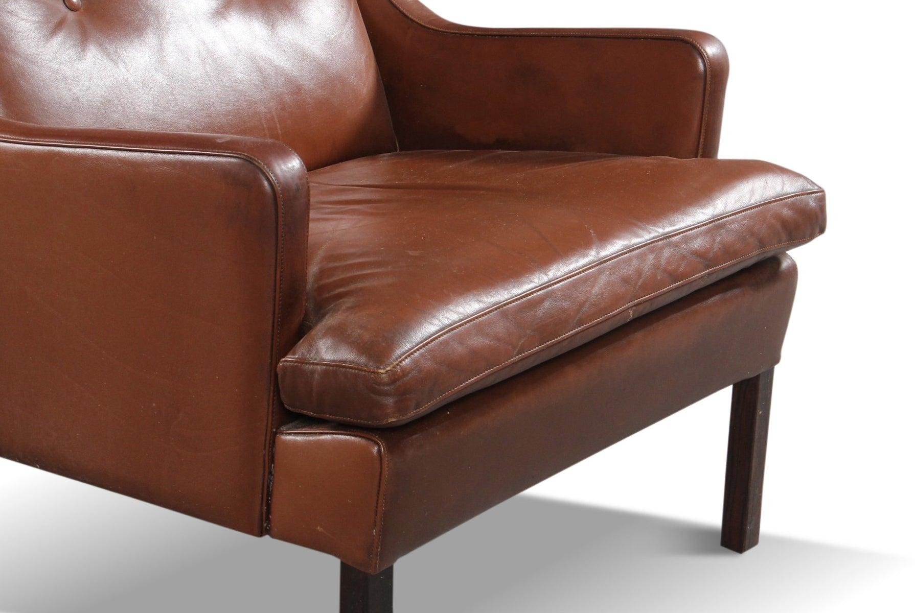 Danish Modern Wingback Lounge Chair in Brown Leather 1