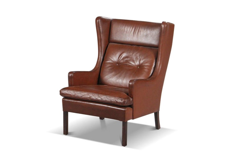 Danish Modern Wingback Lounge Chair in Brown Leather 2