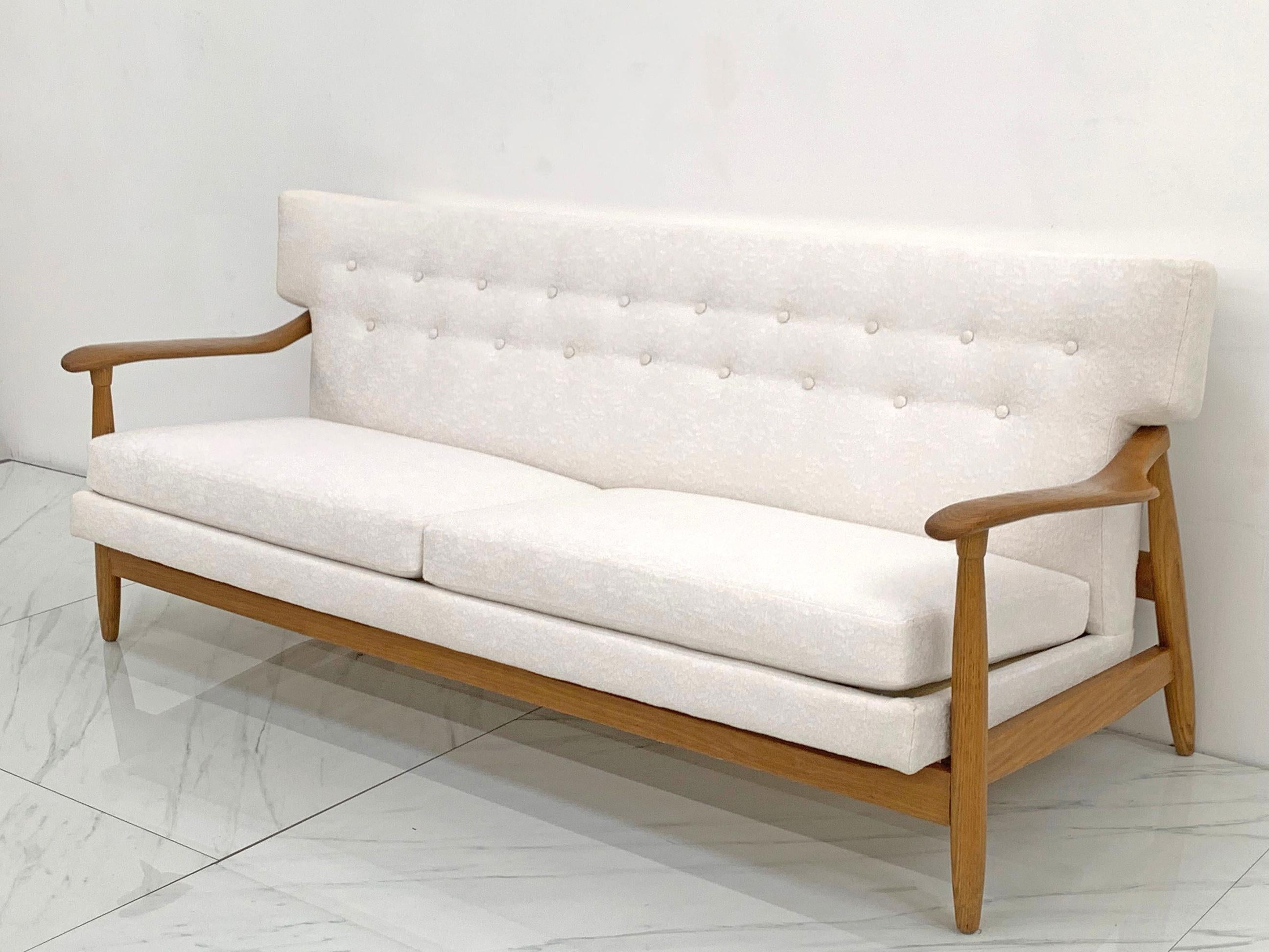 Mid-20th Century Danish Modern Wingback Sofa in White Boucle and Oak