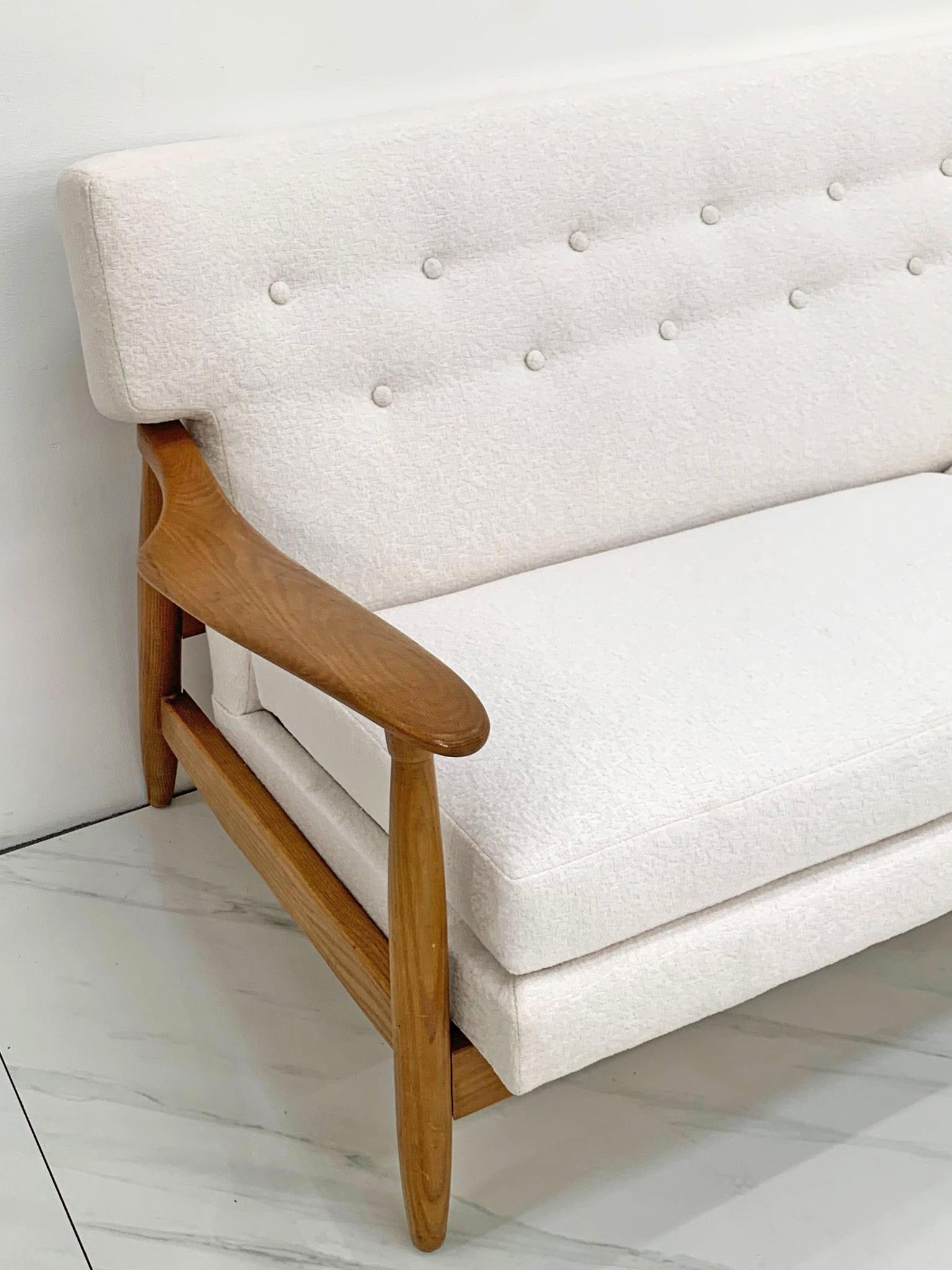 Danish Modern Wingback Sofa in White Boucle and Oak 1