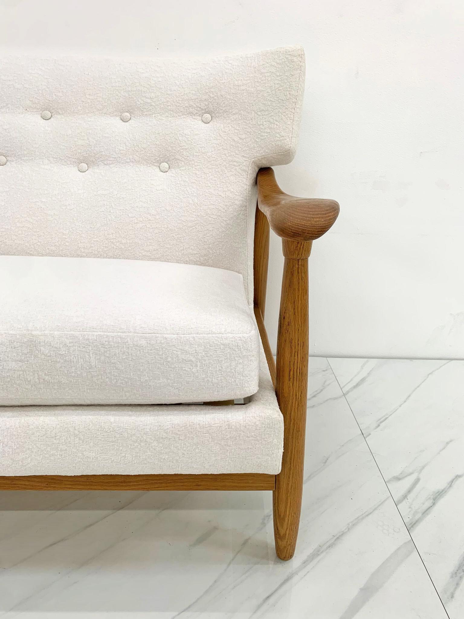 Danish Modern Wingback Sofa in White Boucle and Oak 2