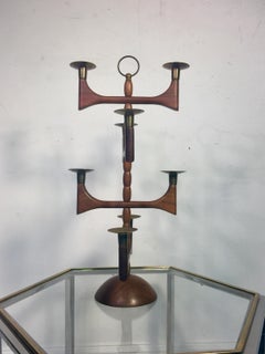 Danish Modern Wood and Brass Candelabra