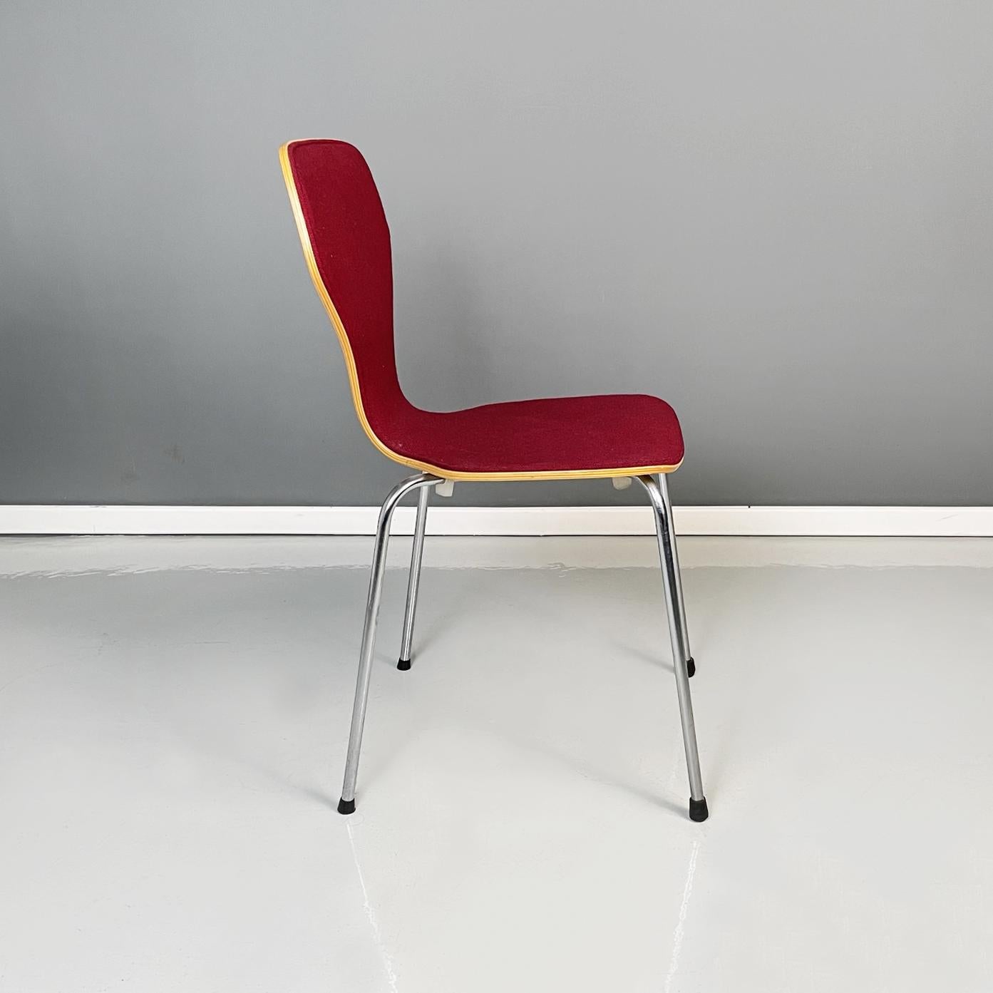 Late 20th Century Danish Modern Wooden, Bordeaux Fabric and Steel Chair by Phoenix, 1970s For Sale