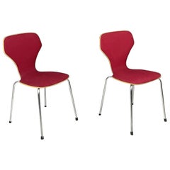 Chaises danoises modernes en bois, tissu bordeaux et acier par Phoenix, 1970