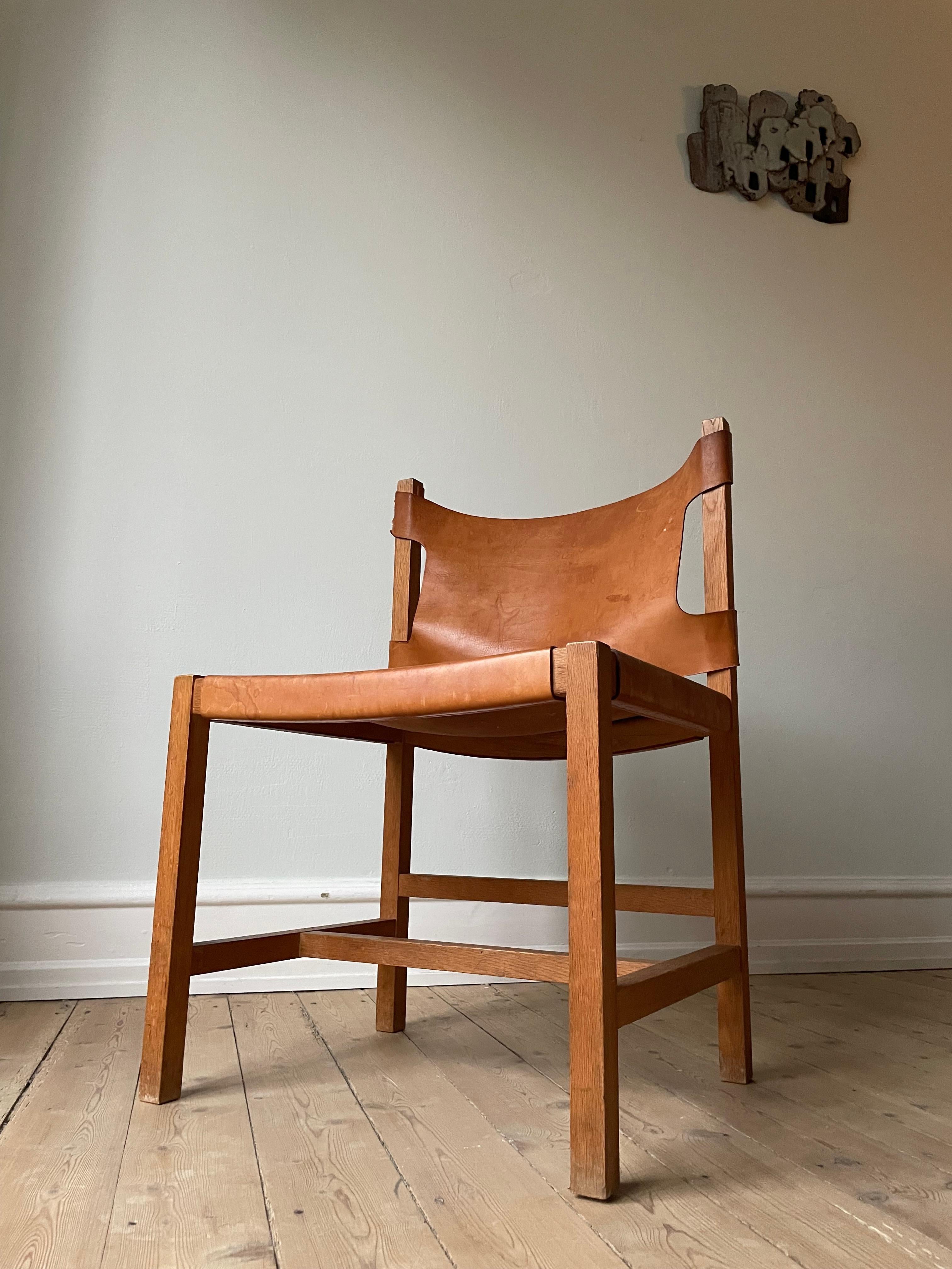 Danish Modern Wooden Leather Seat Chair, 1960s For Sale 5