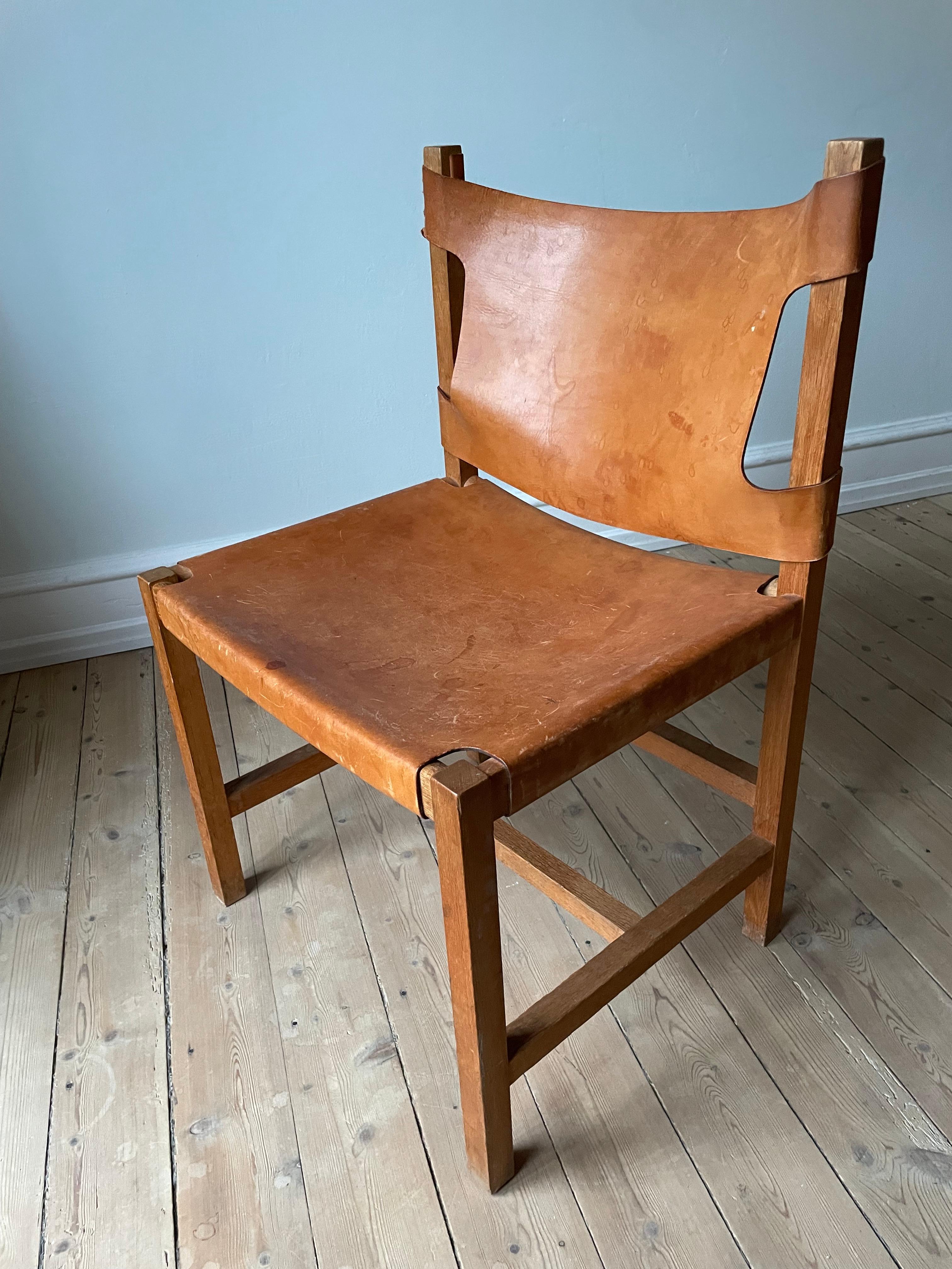 Danish Modern Wooden Leather Seat Chair, 1960s For Sale 6