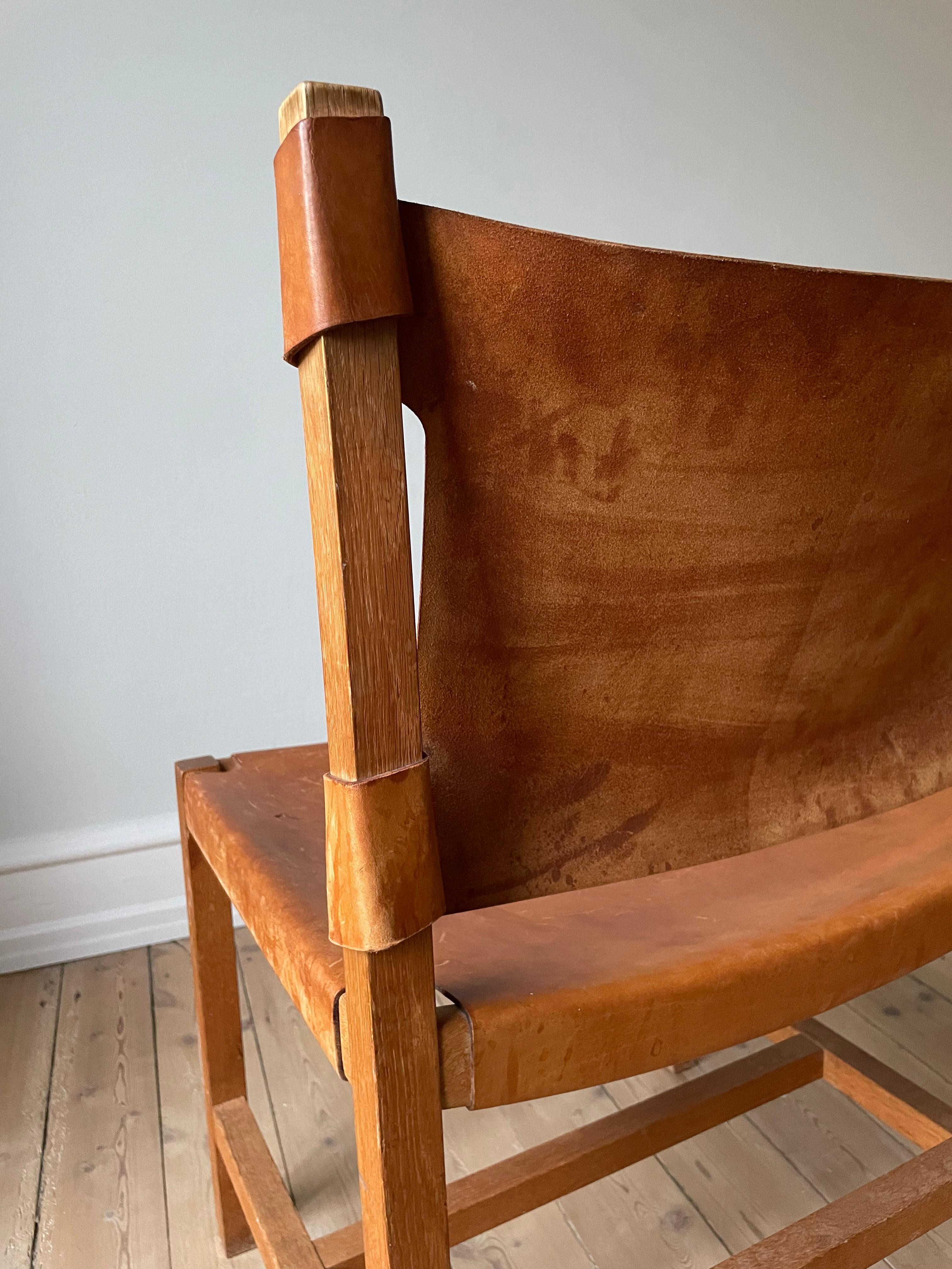 Danish Modern Wooden Leather Seat Chair, 1960s For Sale 7