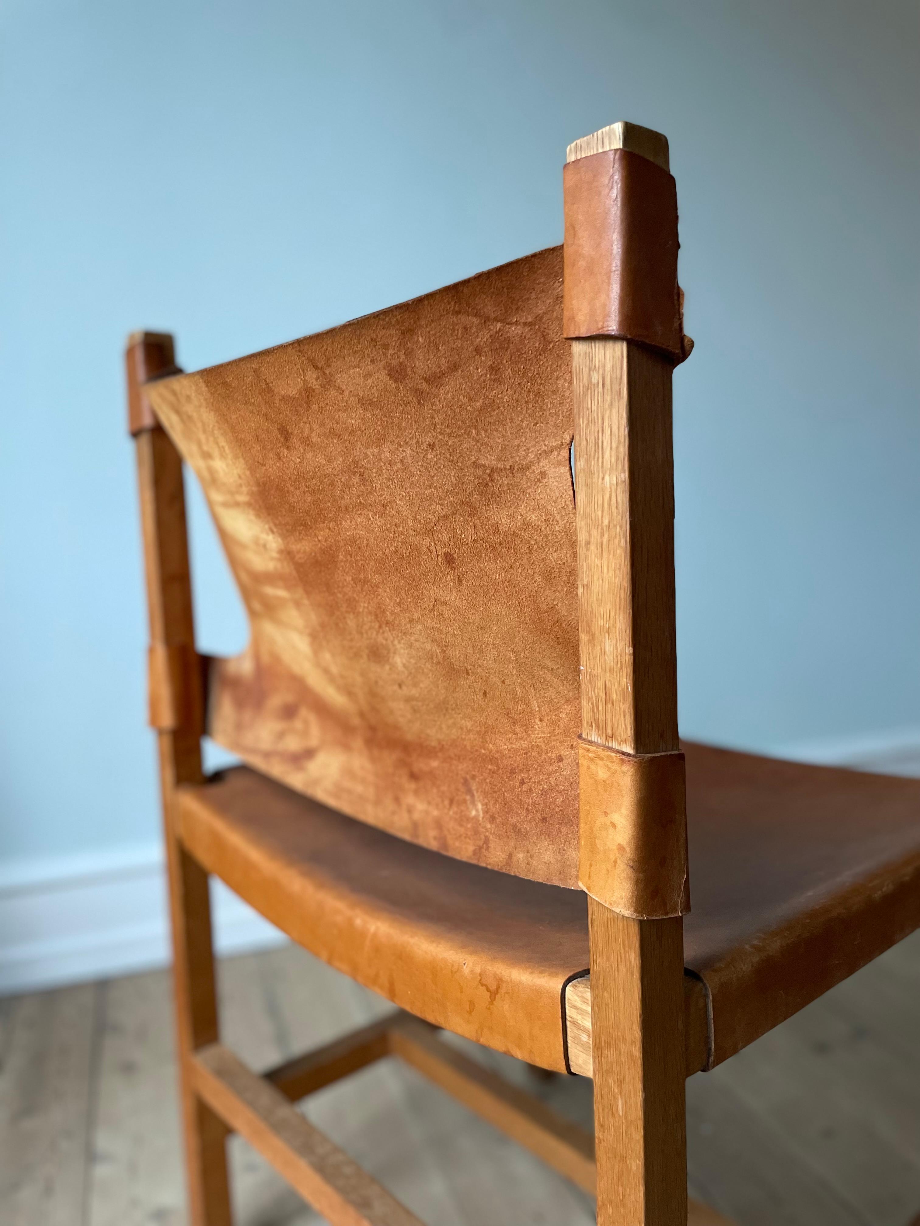 Danish Modern Wooden Leather Seat Chair, 1960s For Sale 8