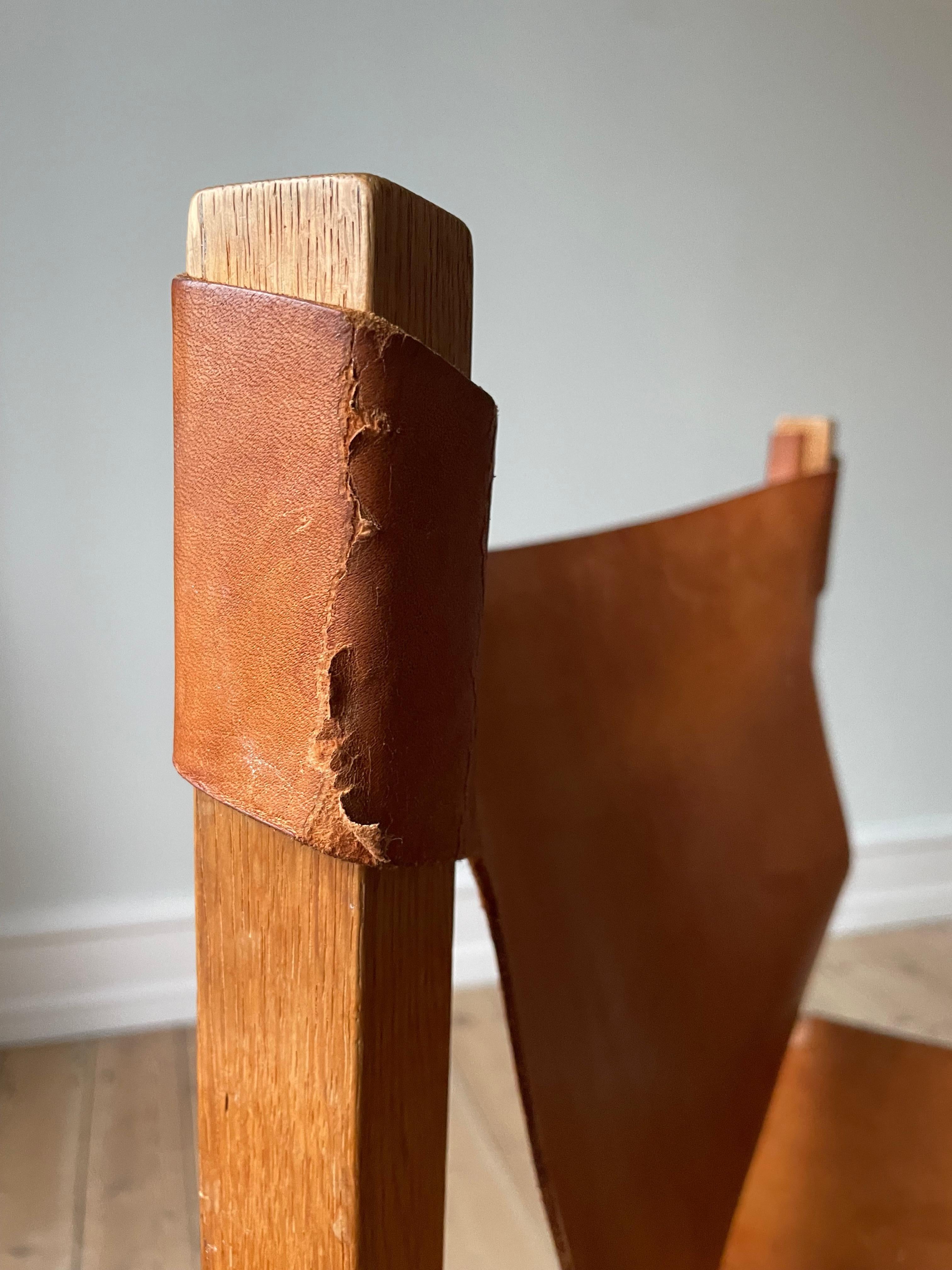 Danish Modern Wooden Leather Seat Chair, 1960s For Sale 9