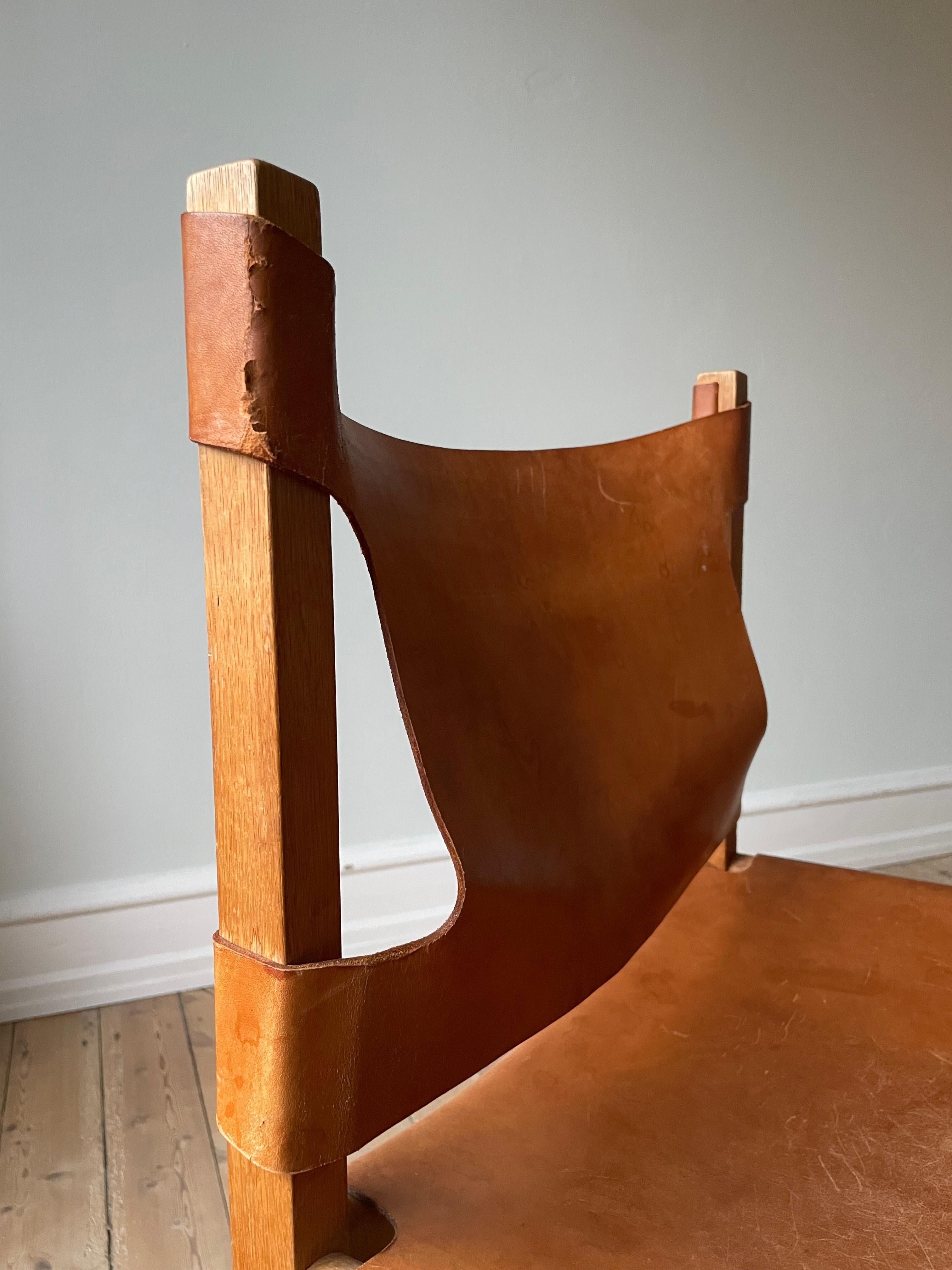 Danish Modern Wooden Leather Seat Chair, 1960s For Sale 10