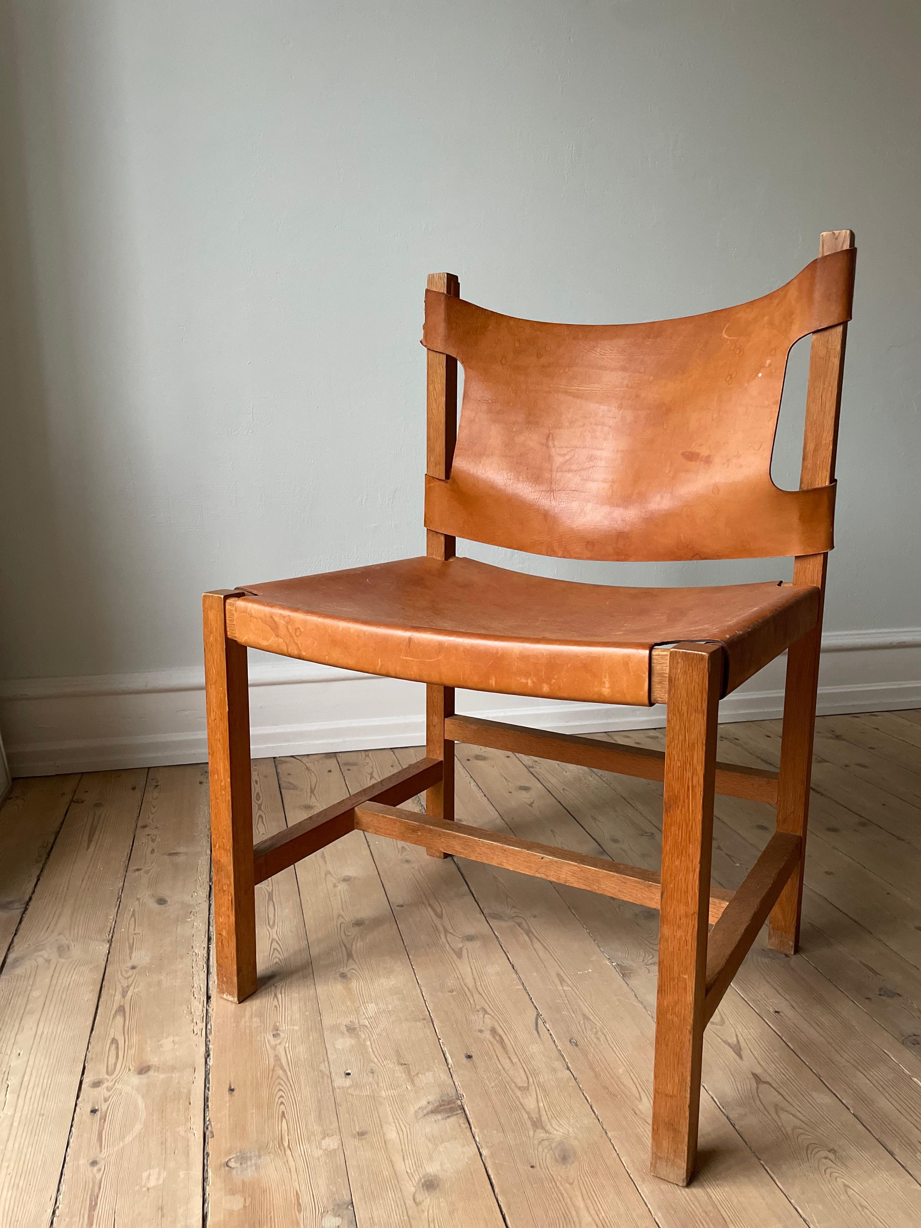 Mid-Century Modern Danish Modern Wooden Leather Seat Chair, 1960s For Sale