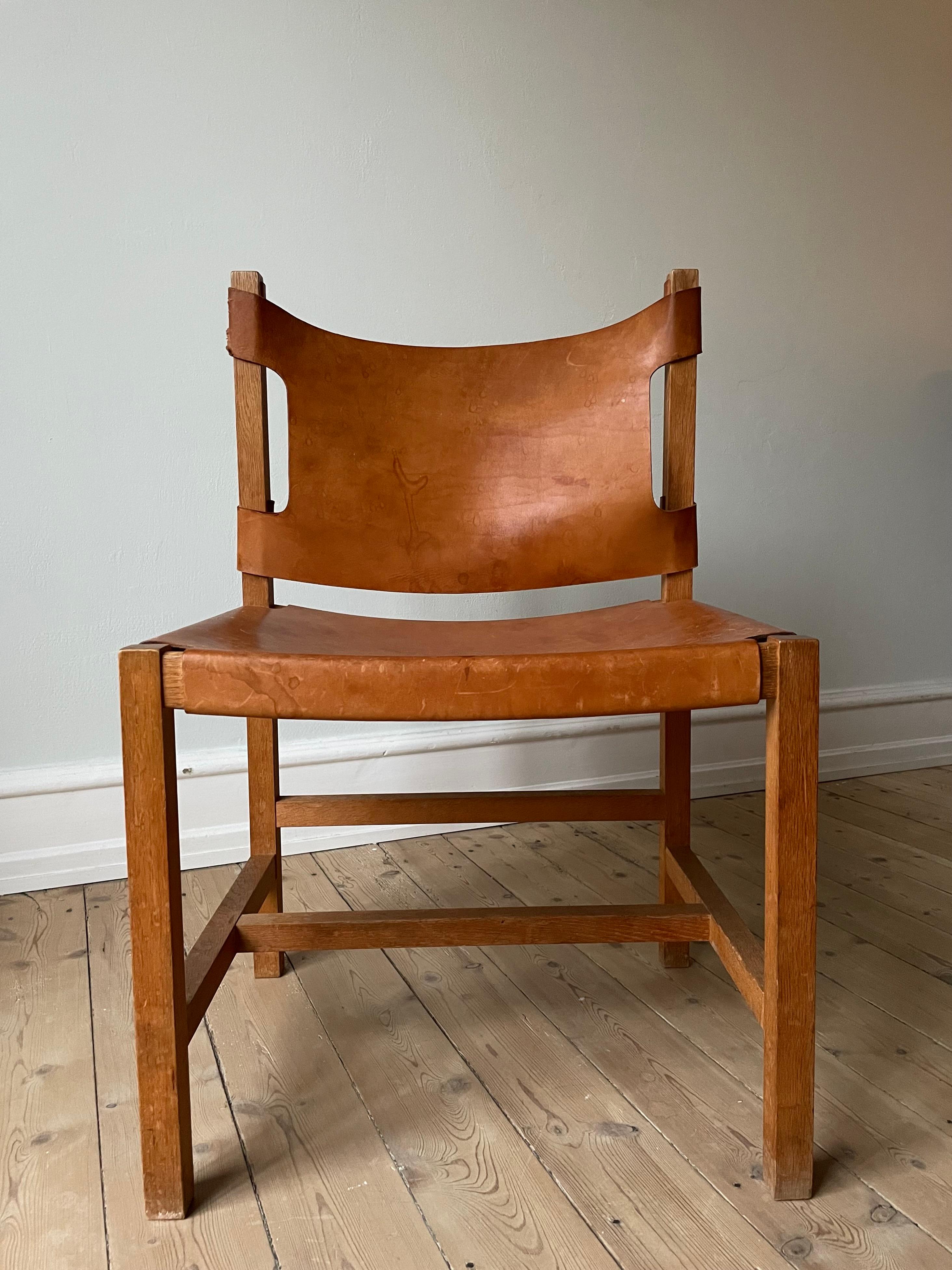 Hand-Crafted Danish Modern Wooden Leather Seat Chair, 1960s For Sale