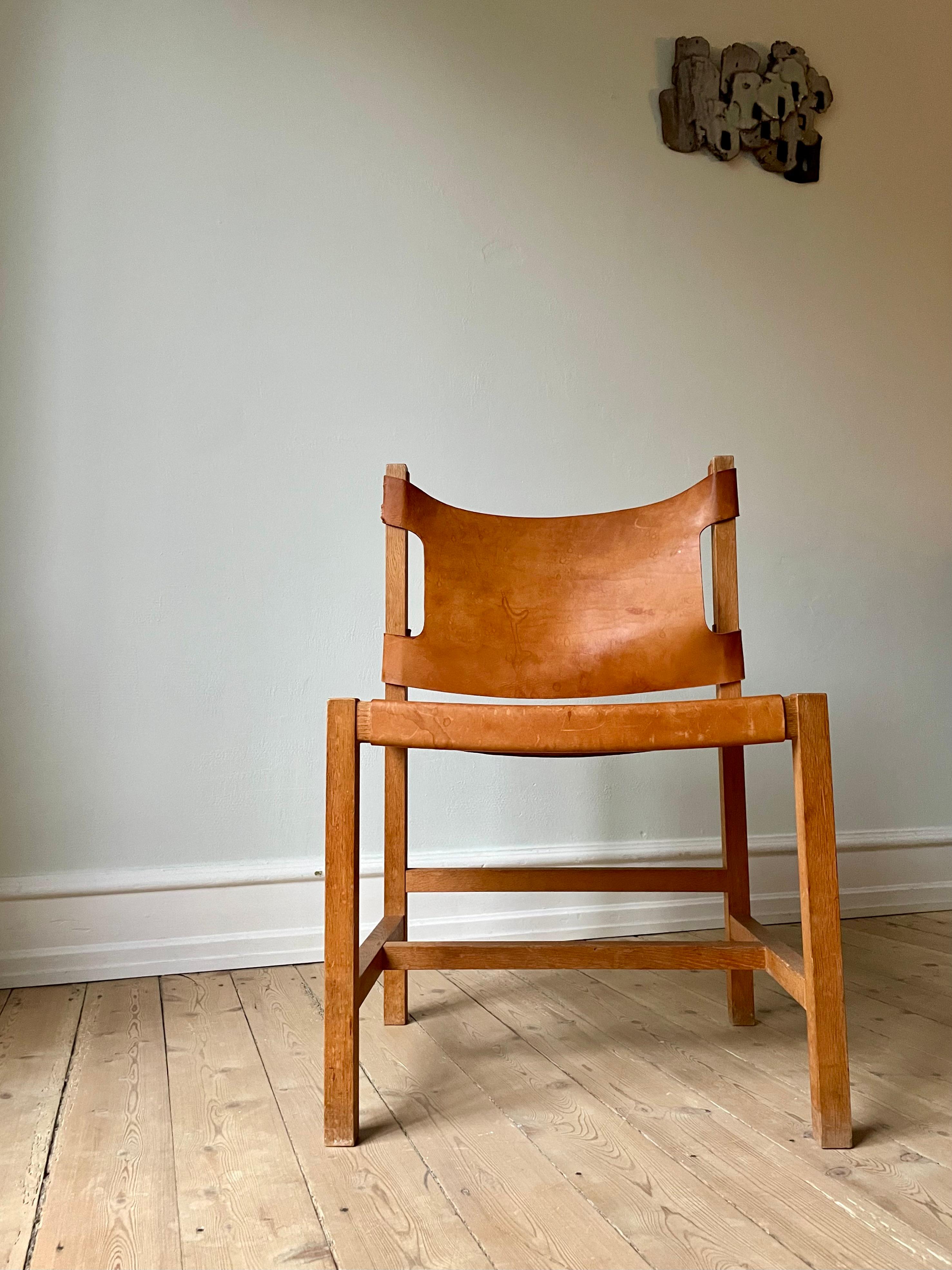 20th Century Danish Modern Wooden Leather Seat Chair, 1960s For Sale
