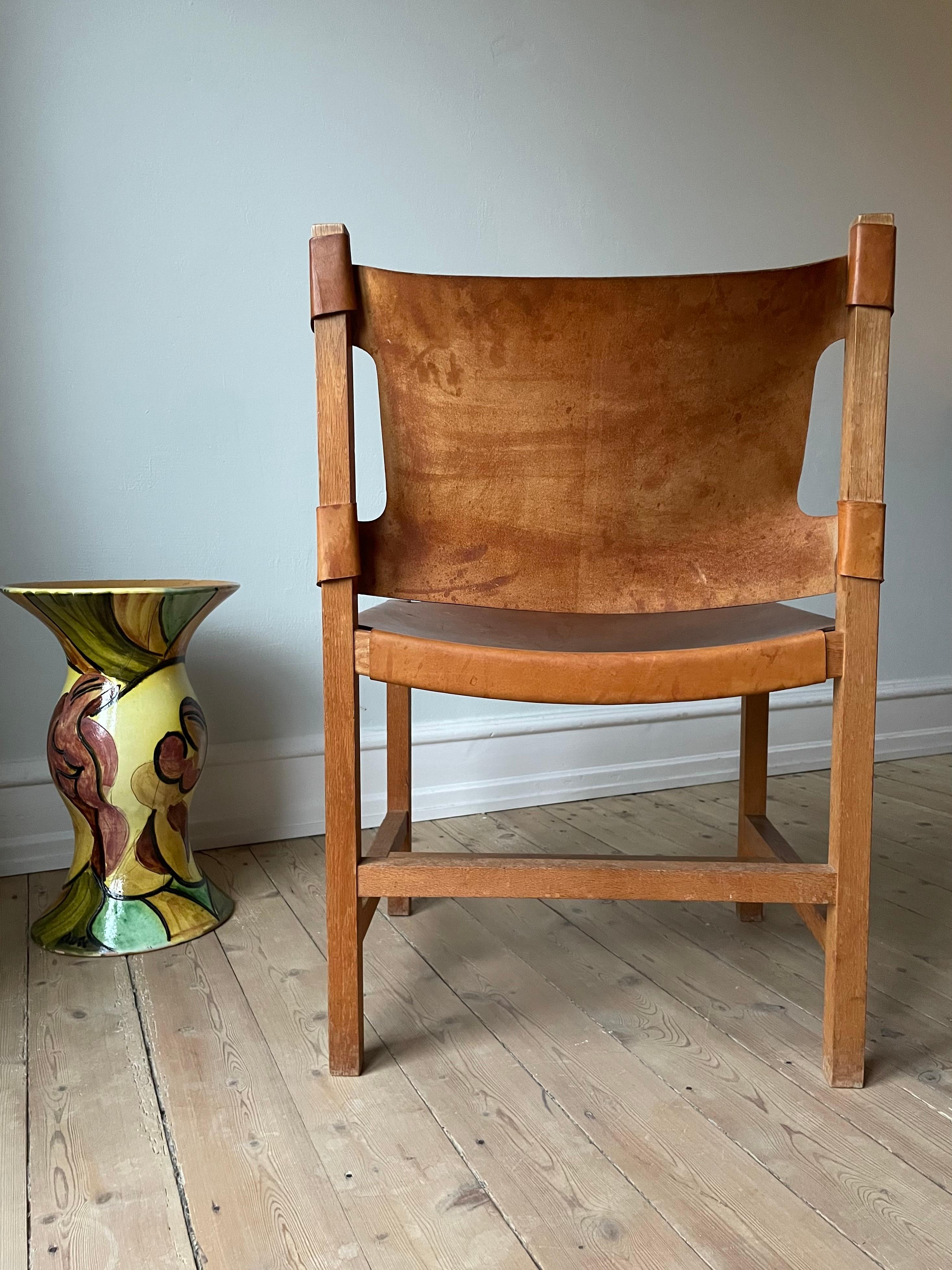 Danish Modern Wooden Leather Seat Chair, 1960s For Sale 2
