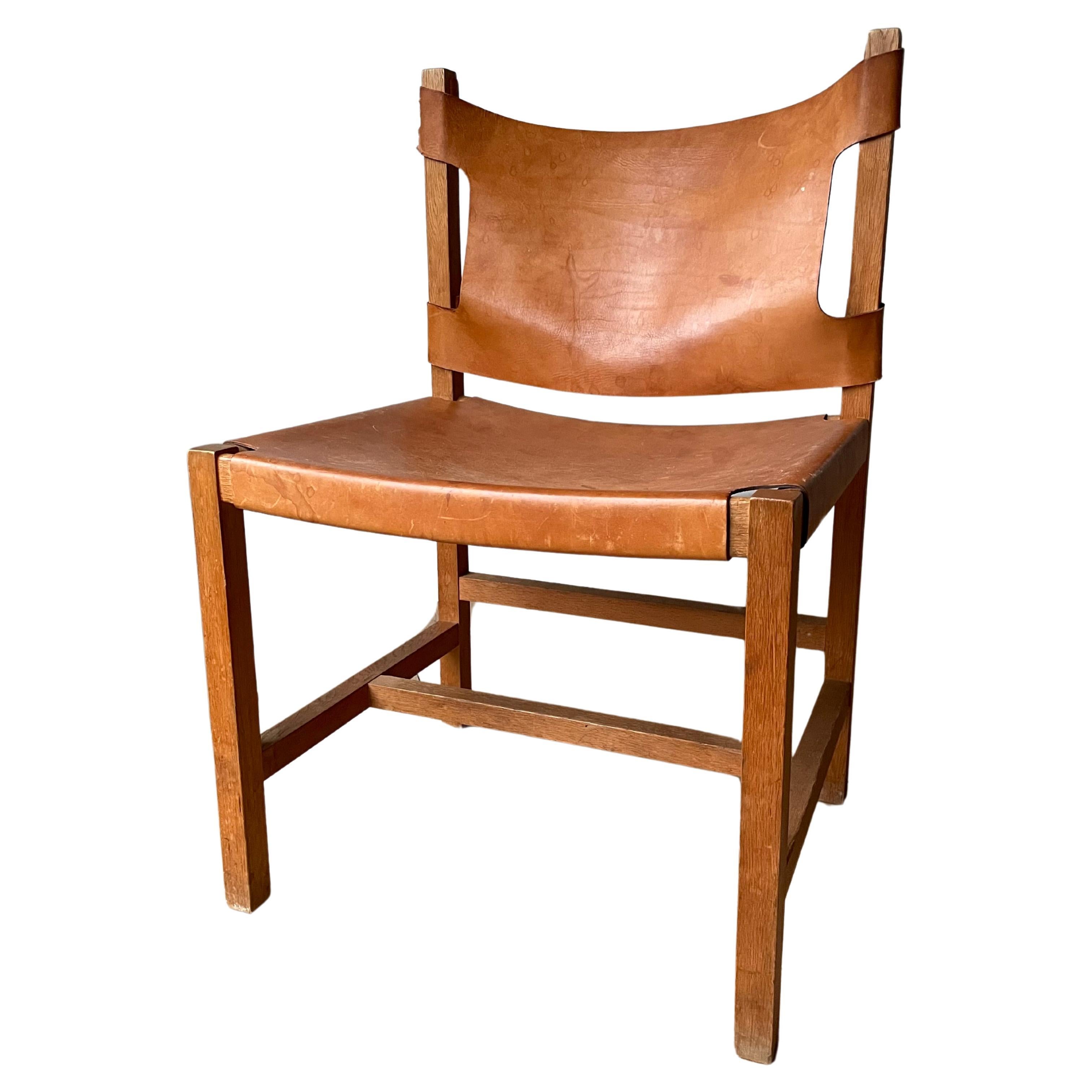 Danish Modern Wooden Leather Seat Chair, 1960s For Sale