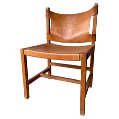 Retro Danish Modern Wooden Leather Seat Chair, 1960s