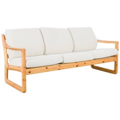 Danish Modern Wooden Sofa with Upholstered Seat and Back