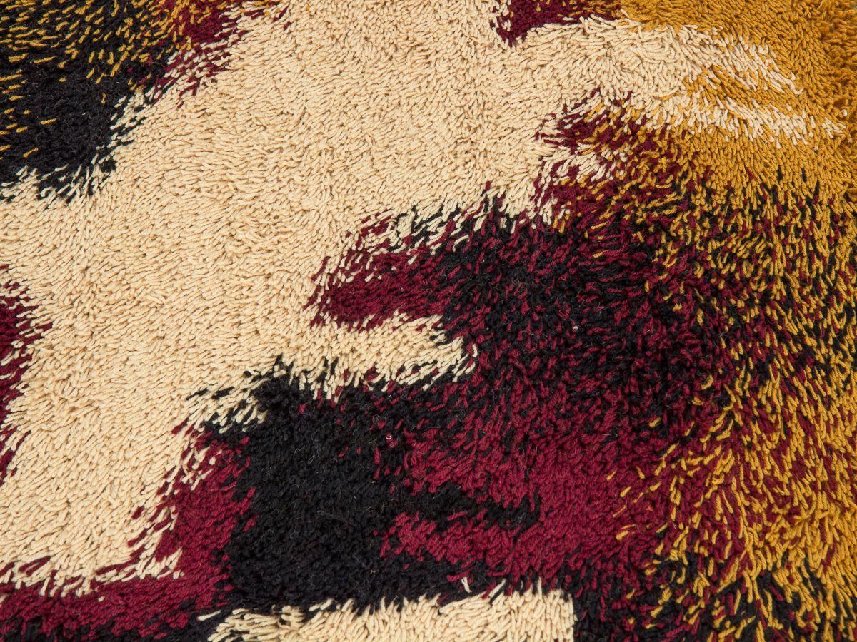 Danish Modern Wool Rya Rug, Ochre, Navy, Maroon In Good Condition In Brooklyn, NY