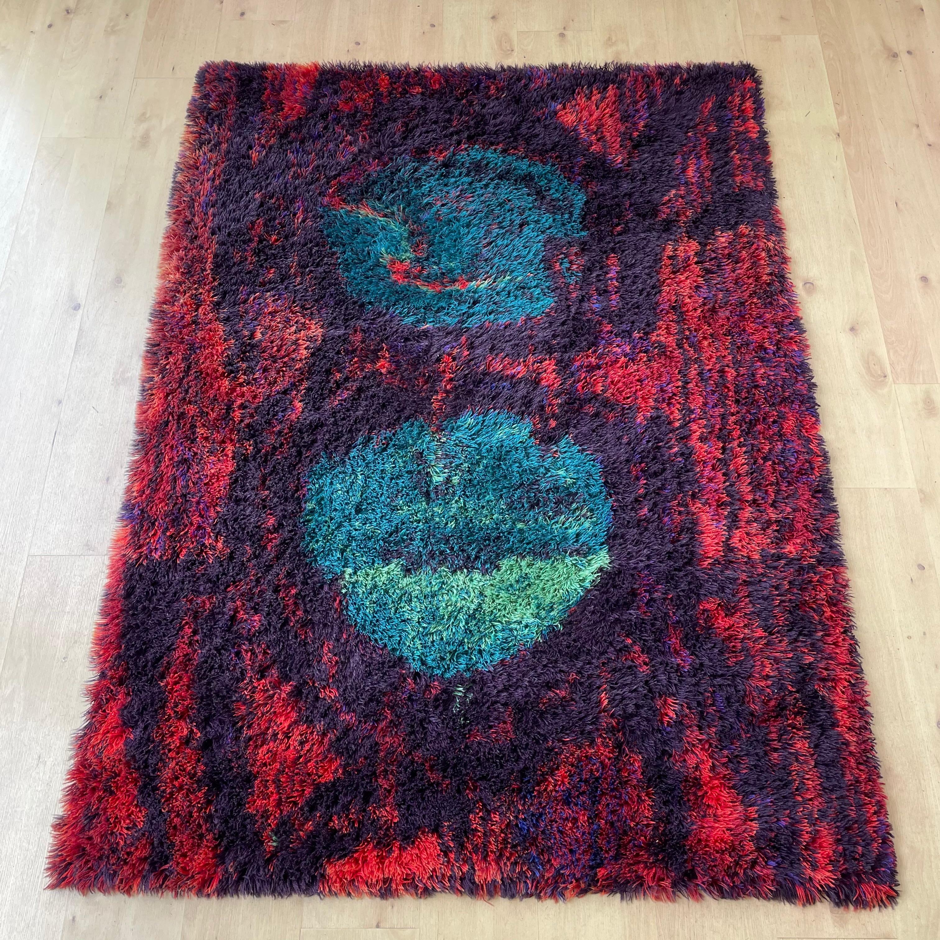 20th Century Danish Modern Wool Rya Rug Tapestry by Hojer Eksport Wilton, 1960s, Denmark no 2 For Sale