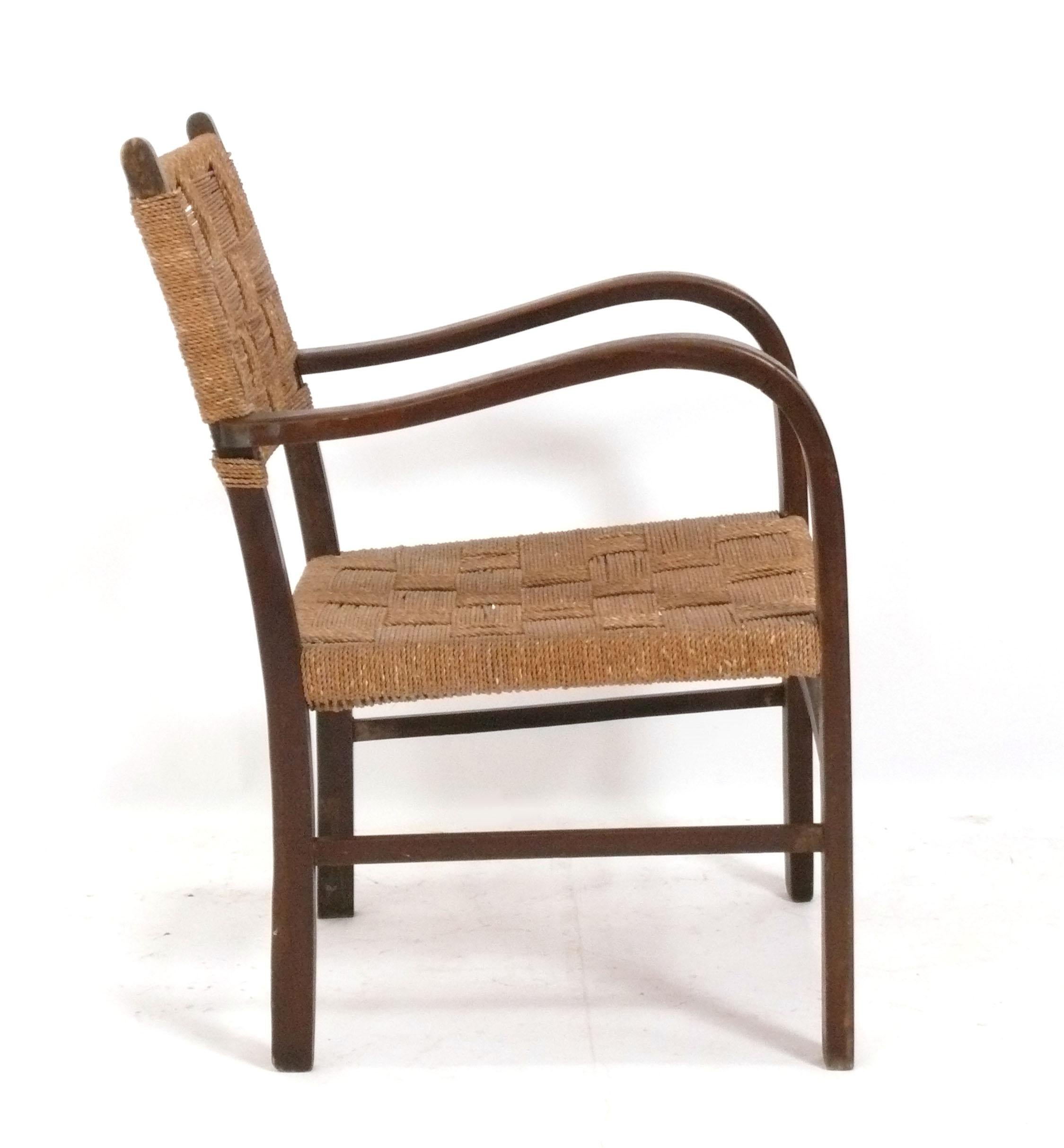 Mid-Century moderno Sedia lounge moderna danese in corda intrecciata di Axel Larsson in vendita