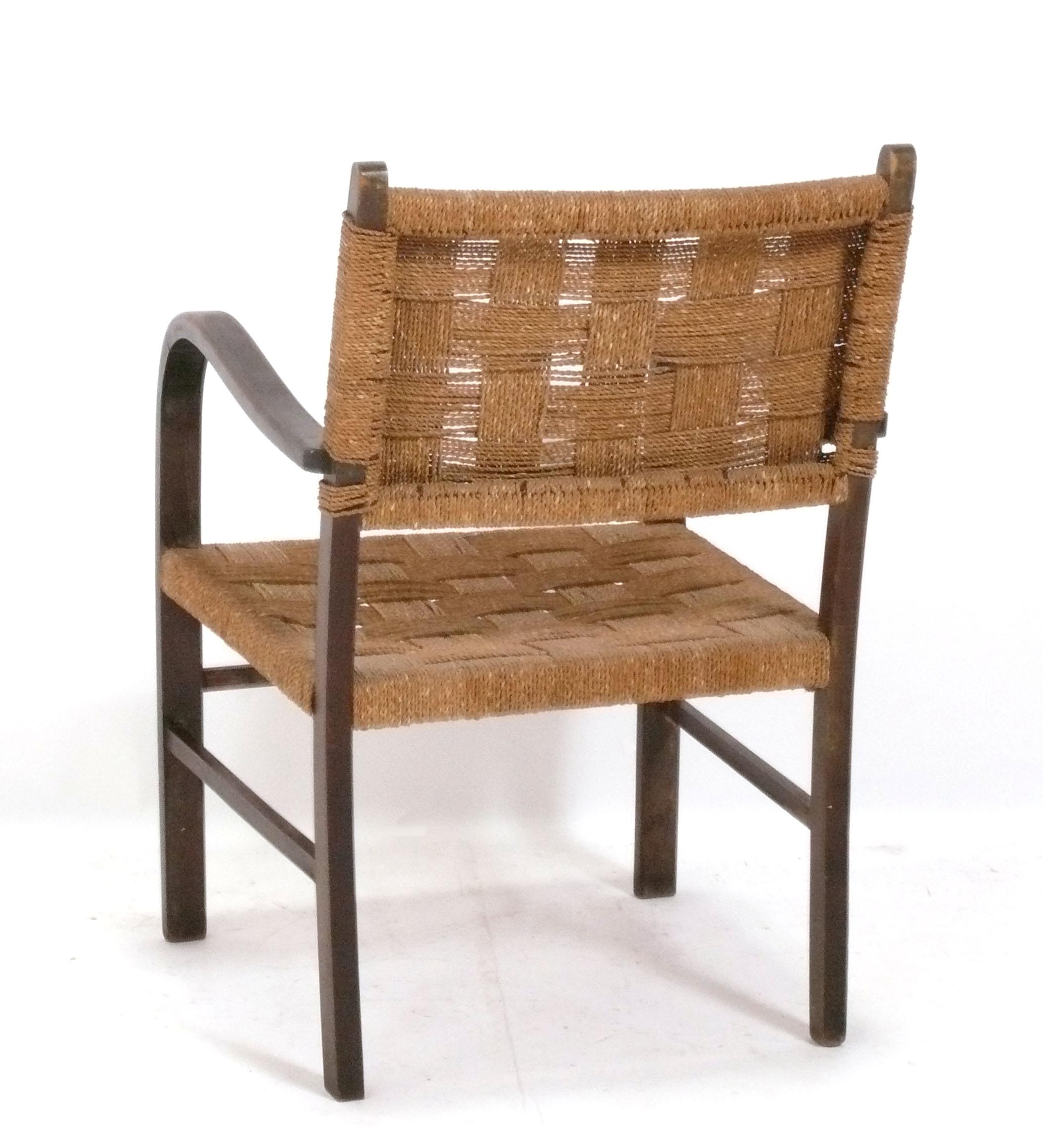 Svedese Sedia lounge moderna danese in corda intrecciata di Axel Larsson in vendita