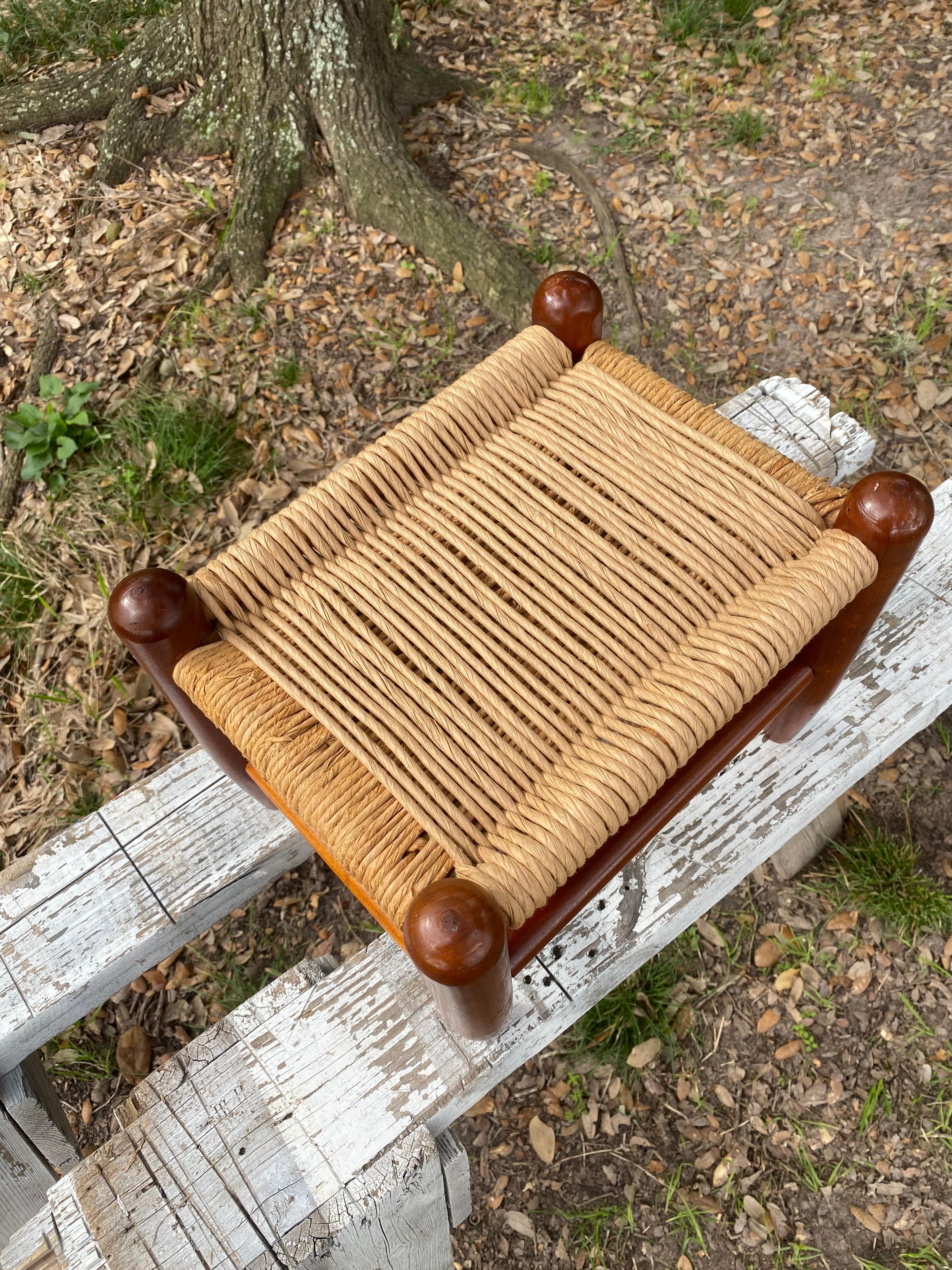 Danish Modern Woven Rope Rustic European Stool For Sale 3