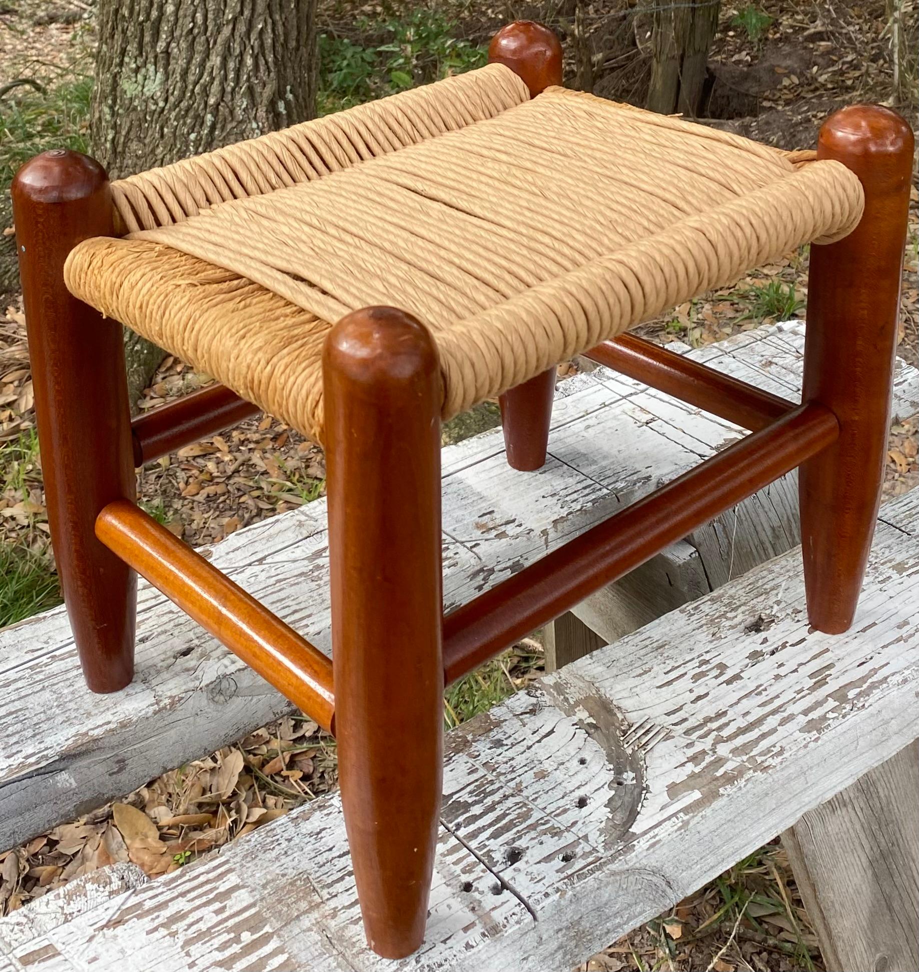 Danish Modern Woven Rope Rustic European Stool For Sale 4