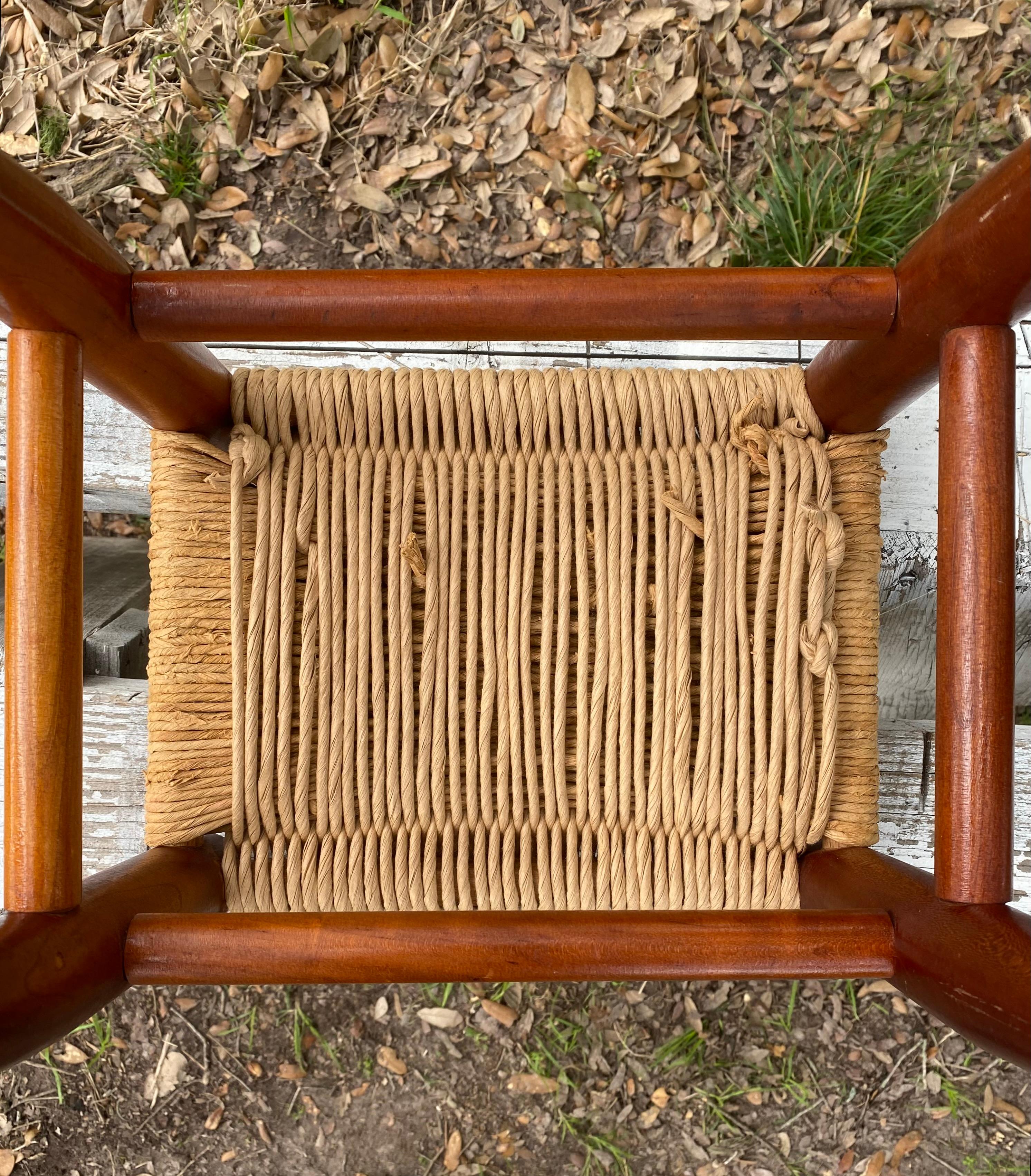 British Danish Modern Woven Rope Rustic European Stool For Sale
