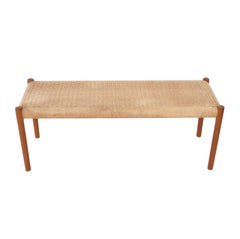 Danish Modern Woven Rope Seat and Teak Bench