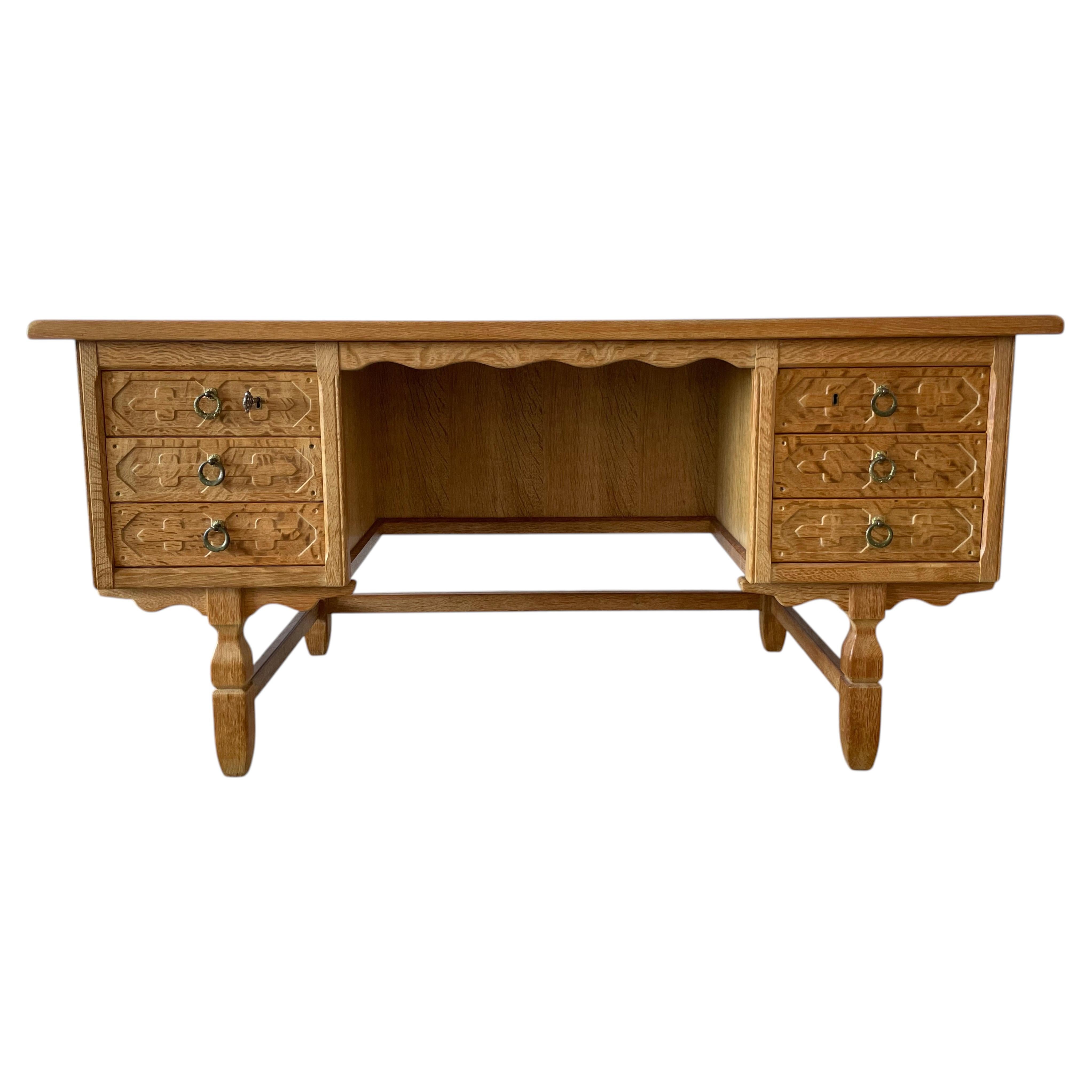 Danish Modern Writing Desk in Oak, in style of Henning Kjærnulf, Denmark, 1960s