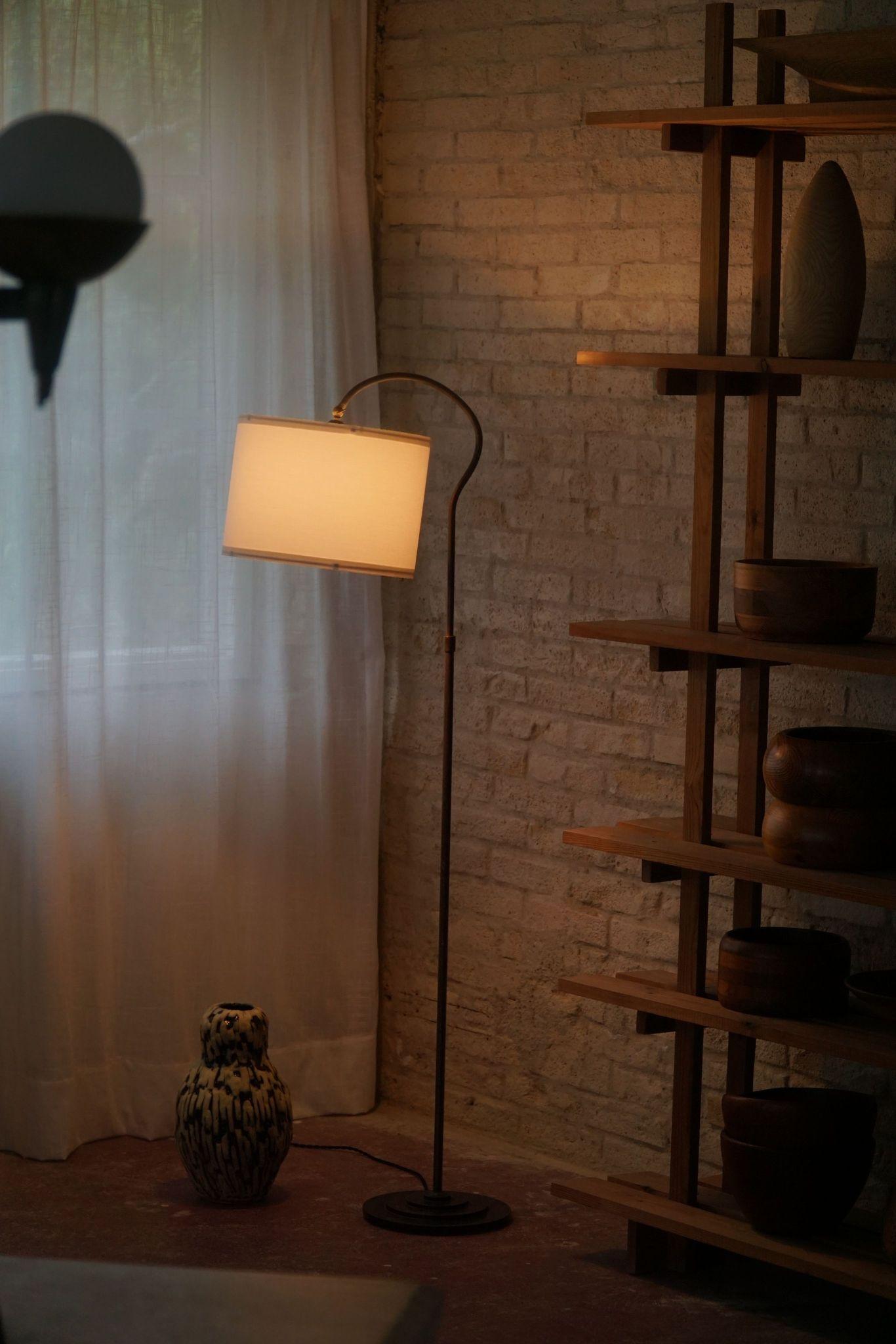 Art Deco Danish Modernism, Adjustable Floor Lamp in Steel, Mid Century, 1950s