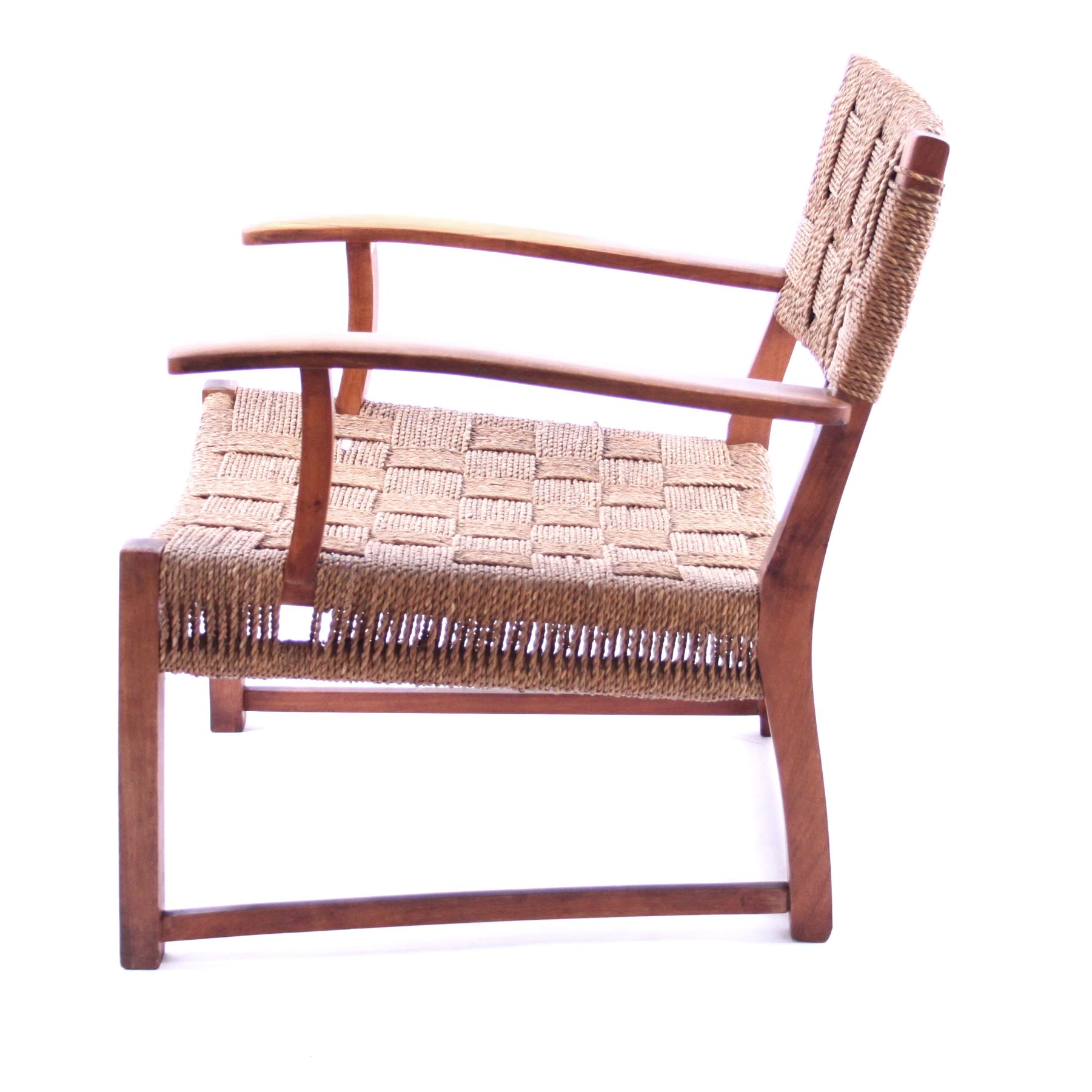 Mid-Century Modern Frits Schlegel attributed Beech and Seagrass Lounge Chair 1940s