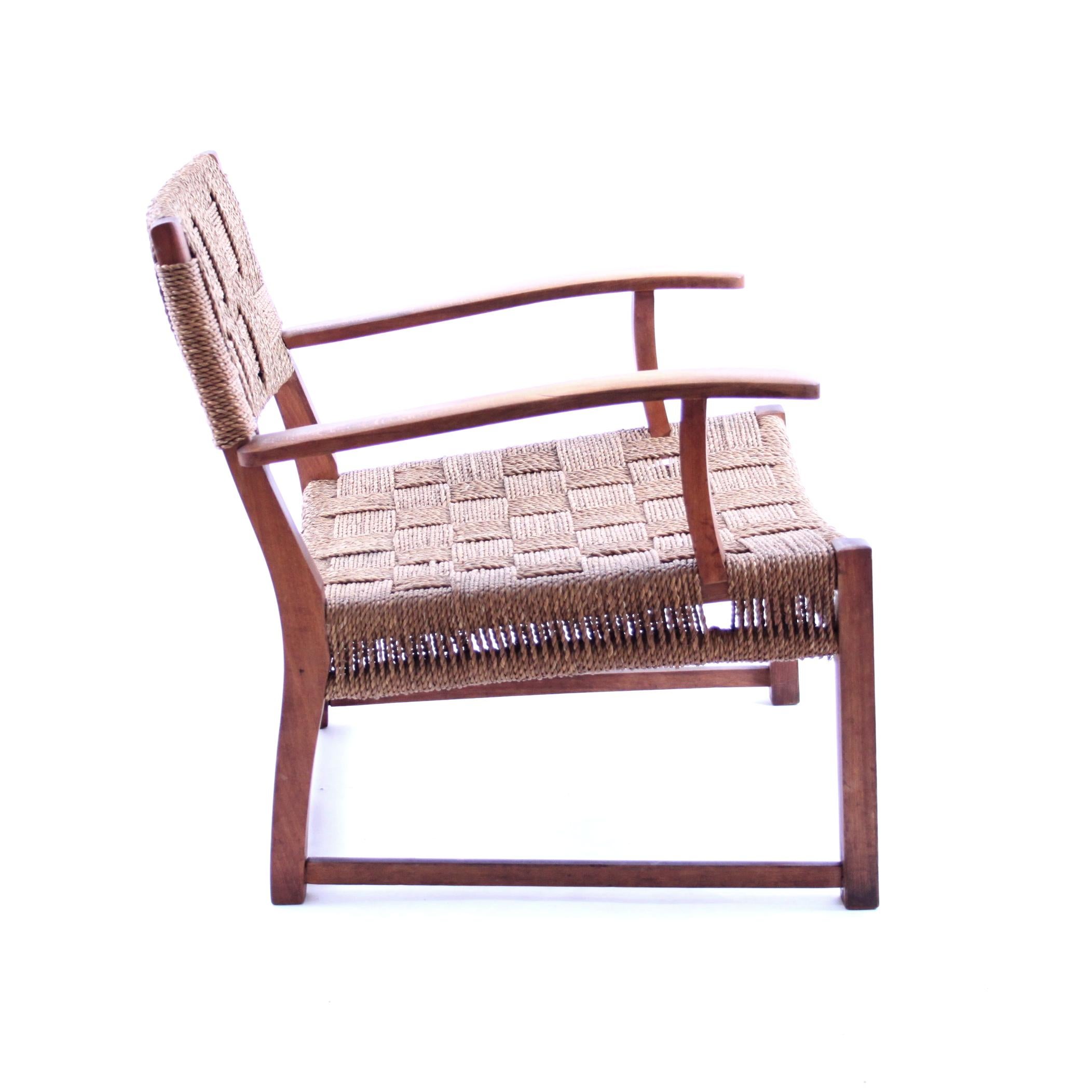 Stained Frits Schlegel attributed Beech and Seagrass Lounge Chair 1940s