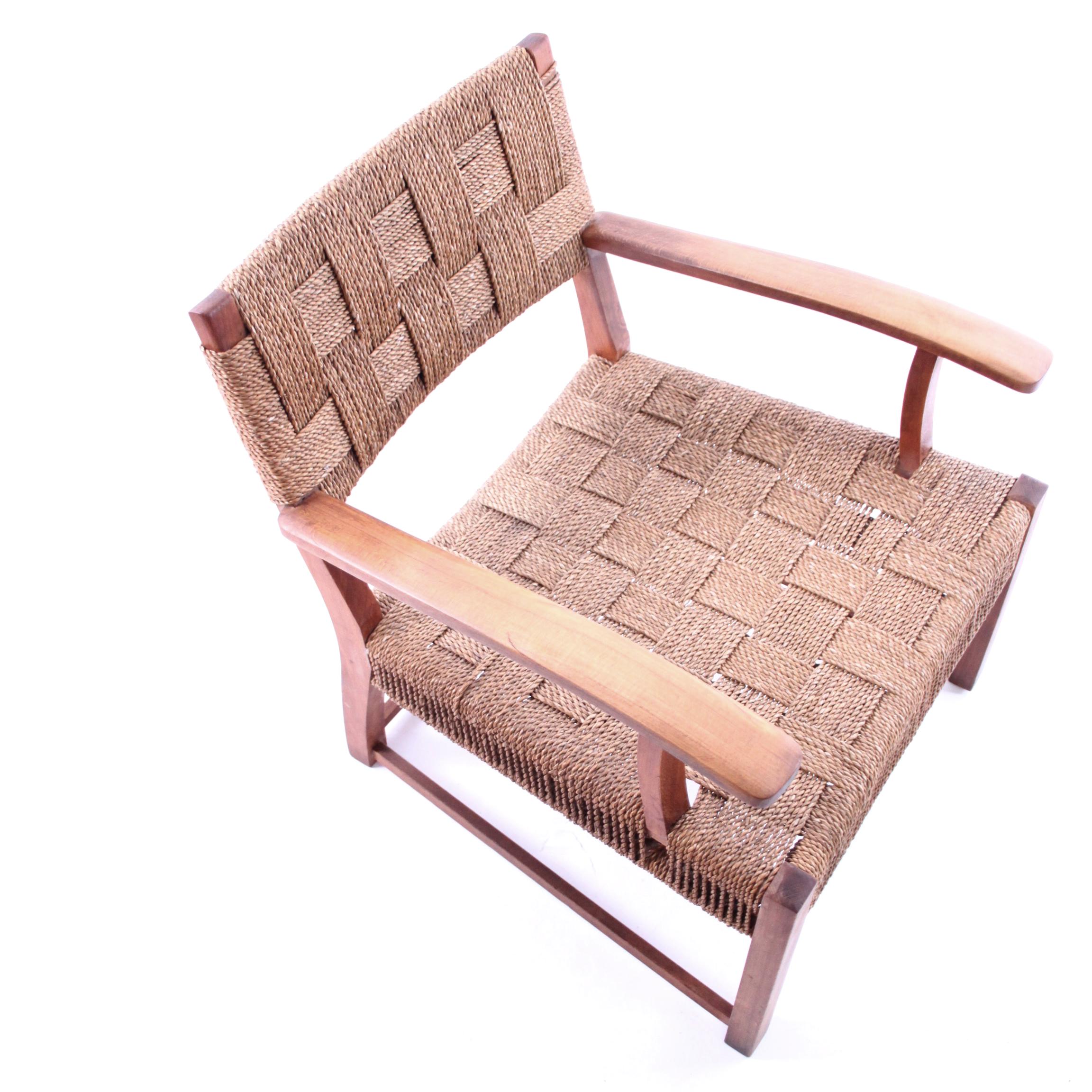 Frits Schlegel attributed Beech and Seagrass Lounge Chair 1940s 1