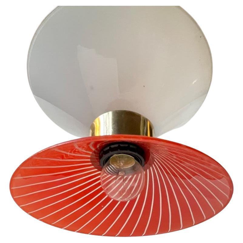 Danish Modernist Blown Diablo Glass Pendant Light with Brass Disc For Sale