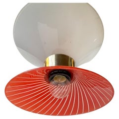 Danish Modernist Blown Diablo Glass Pendant Light with Brass Disc