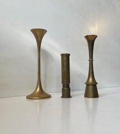 Danish Modernist Candlesticks in Patinated Brass, 1960s, Set of 3