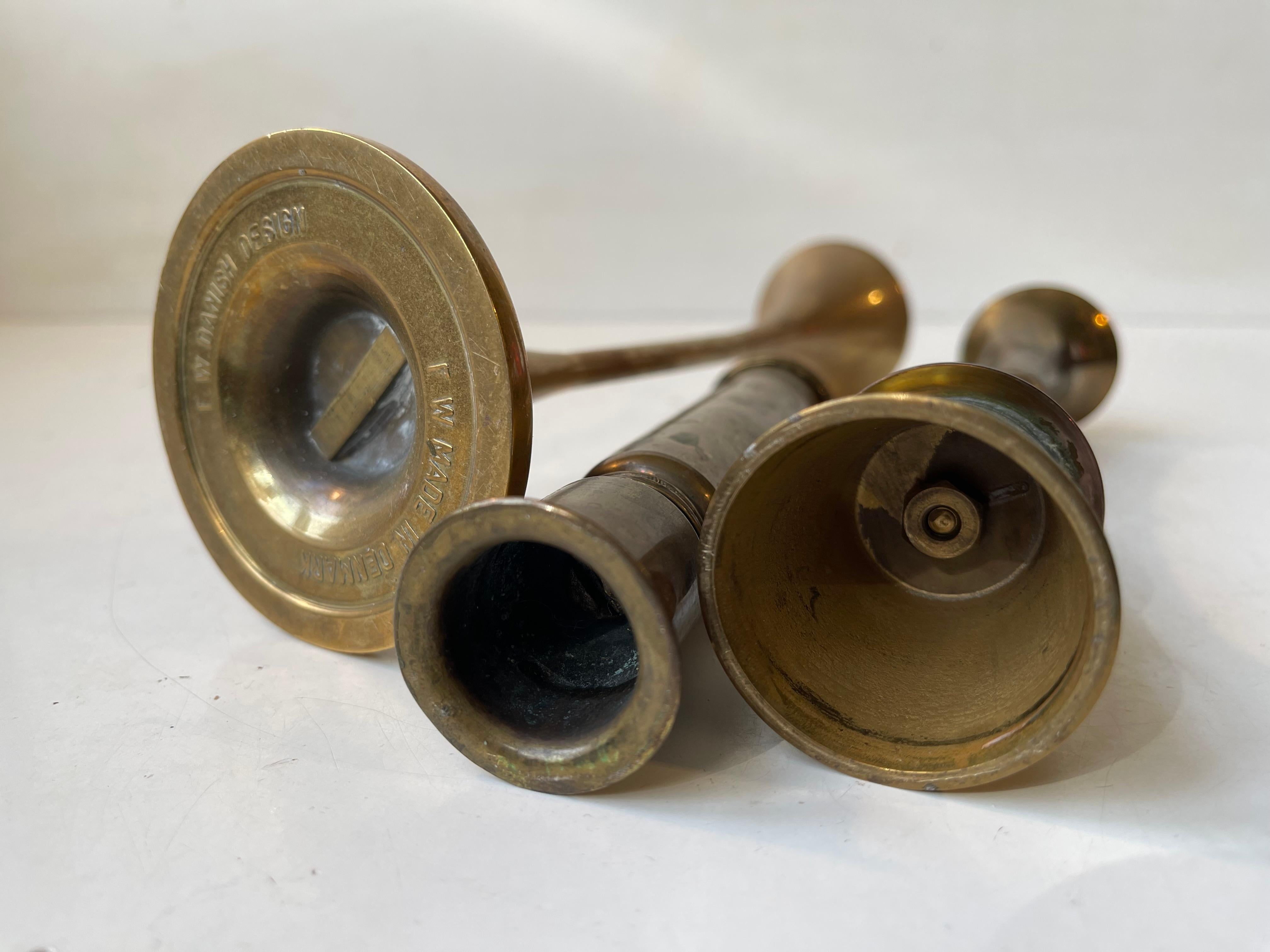 Danish Modernist Candlesticks in Patinated Brass, 1960s, Set of 3 For Sale 2