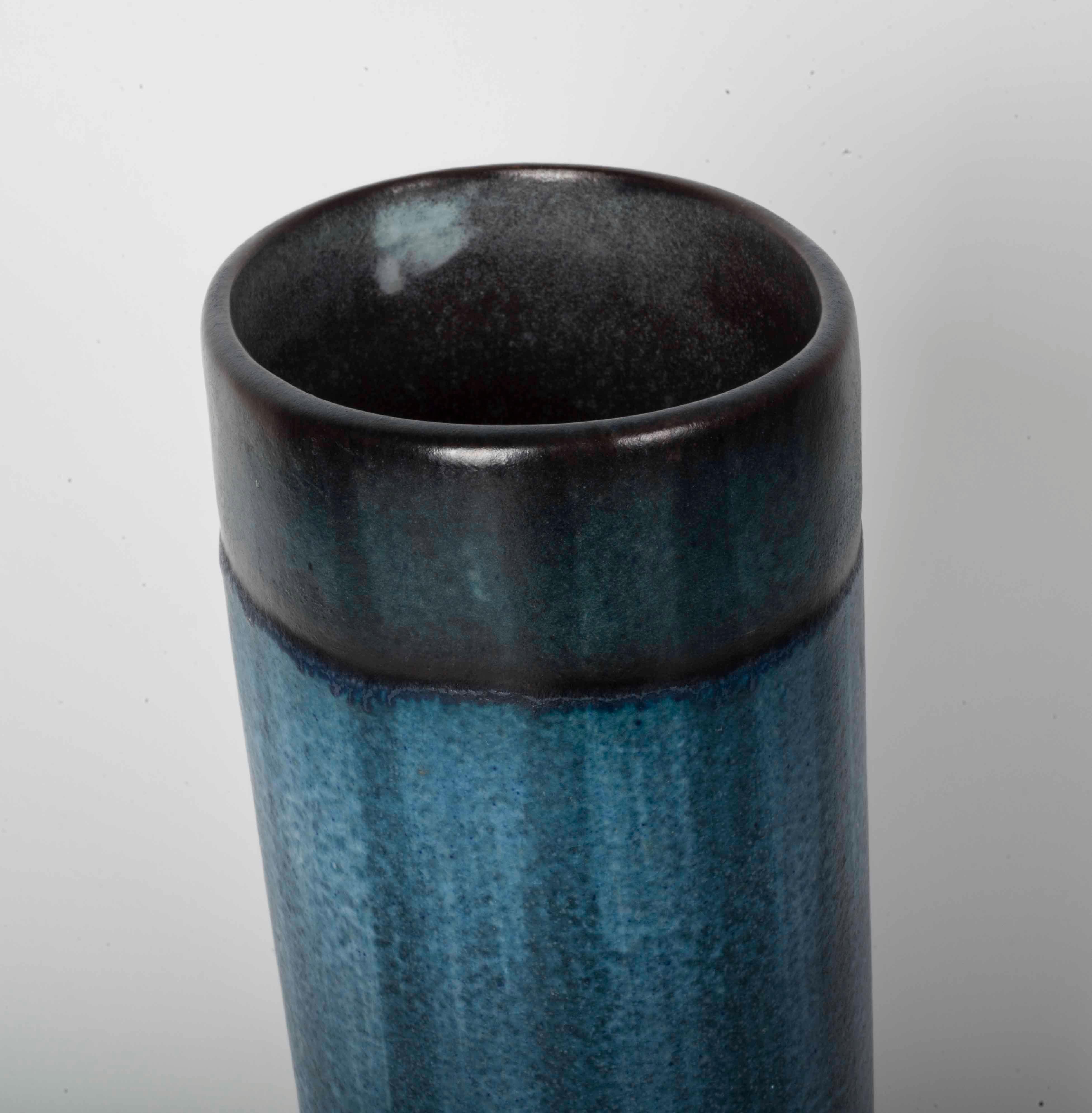 Mid-Century Modern Danish Modernist Ceramic Vase in Blue and Green For Sale