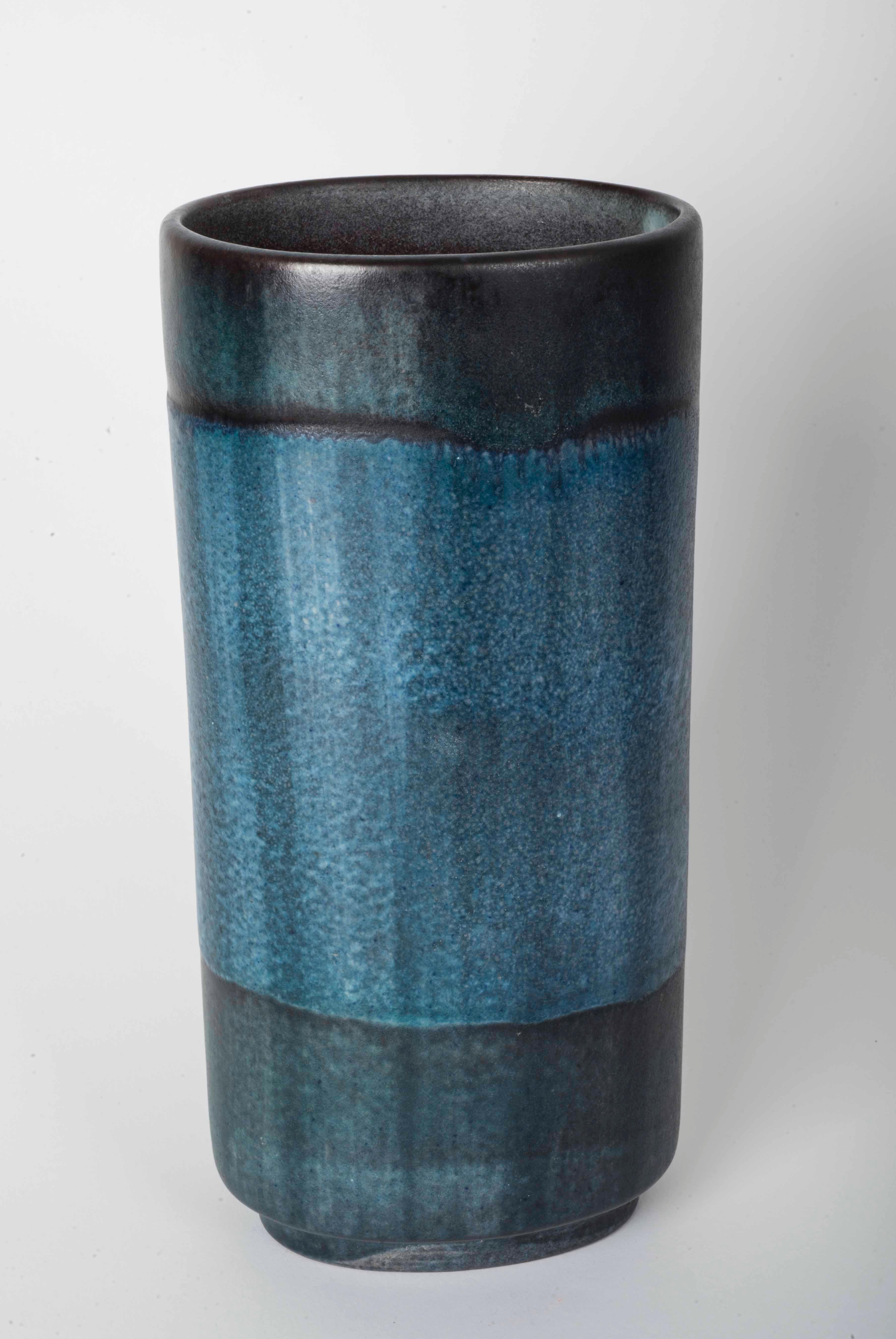 20th Century Danish Modernist Ceramic Vase in Blue and Green For Sale