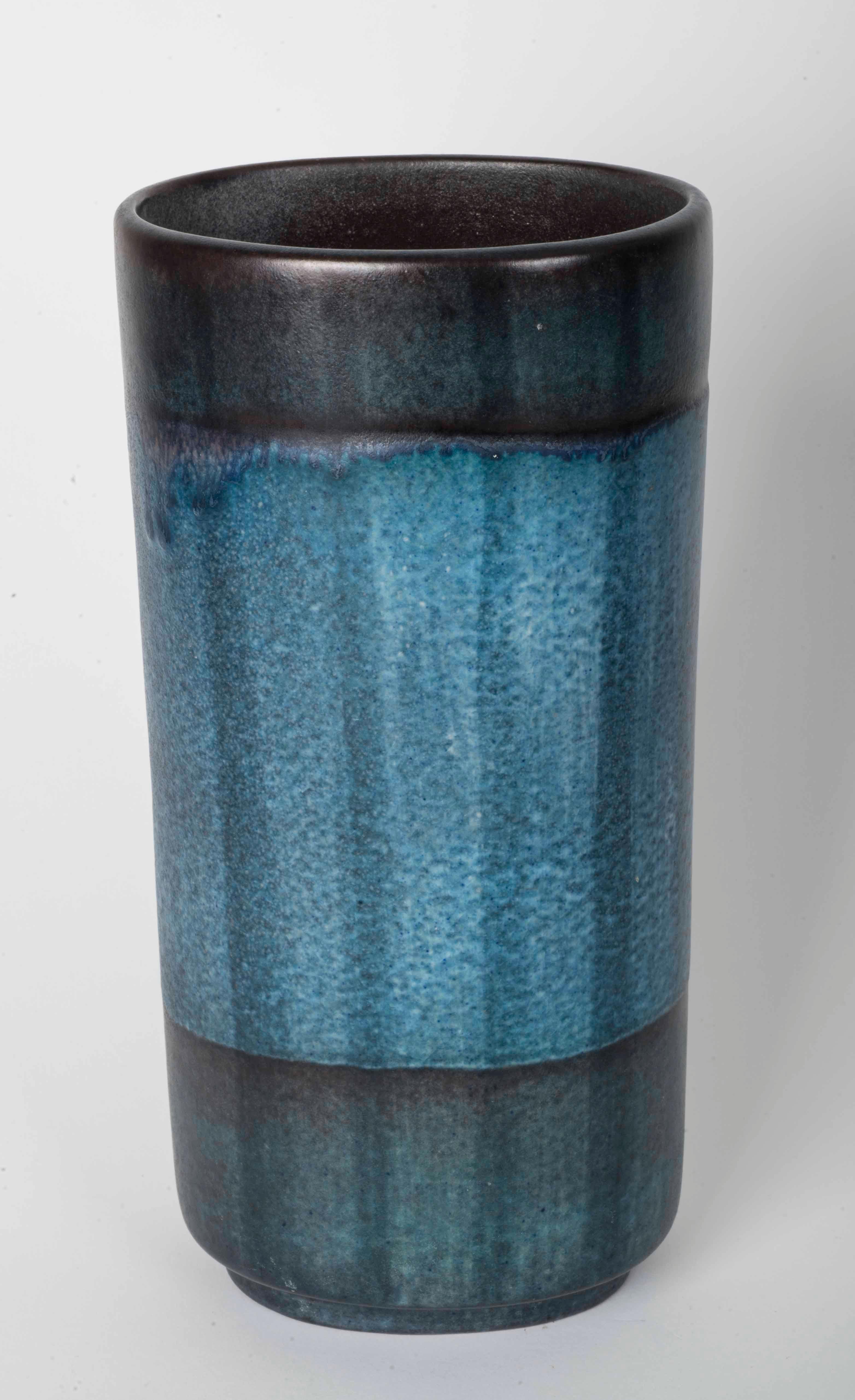 Danish Modernist Ceramic Vase in Blue and Green For Sale 1