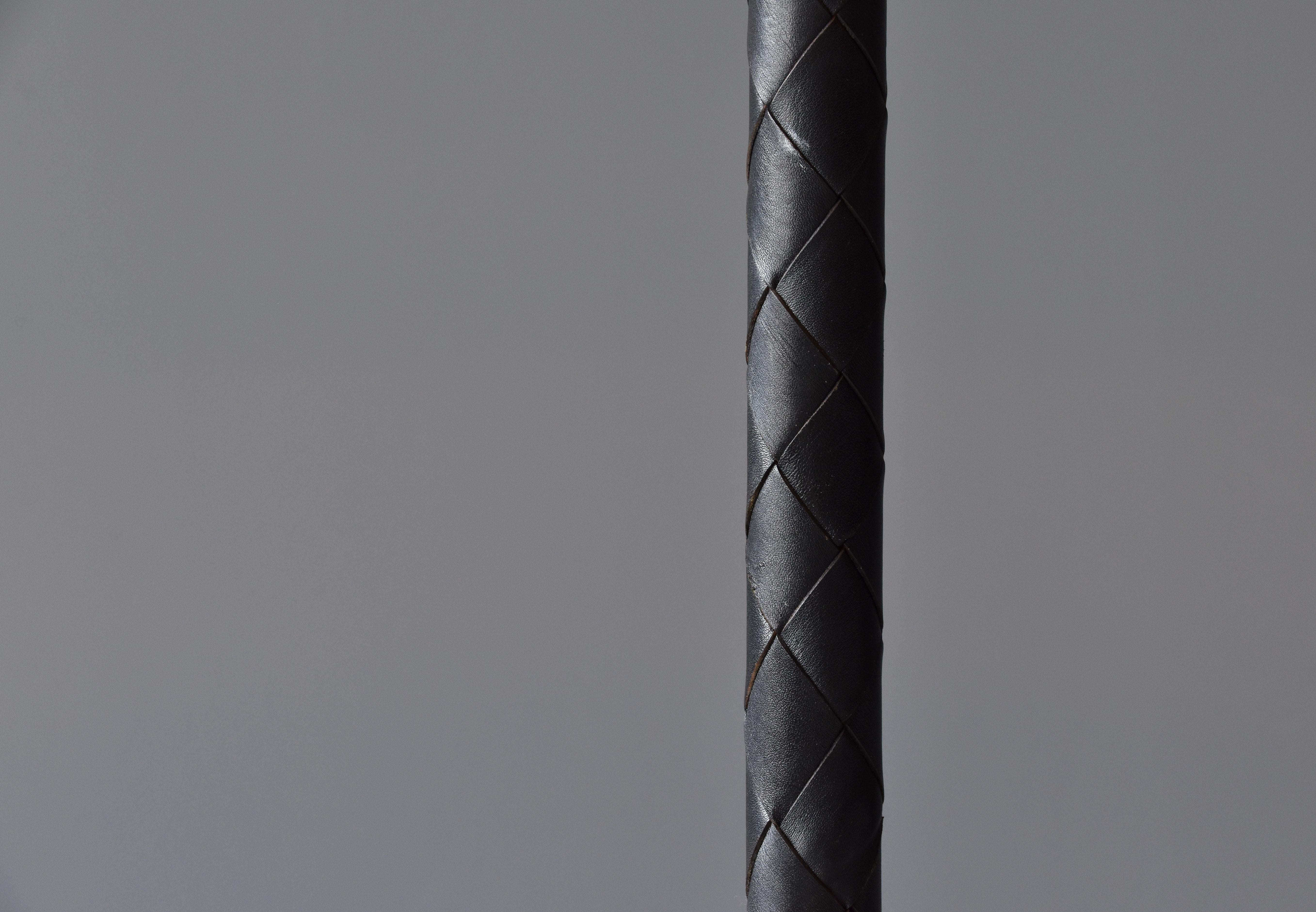 Late 20th Century Jo Hammerborg, Floor Lamp Steel Black Dyed Leather Linen, circa 1970s
