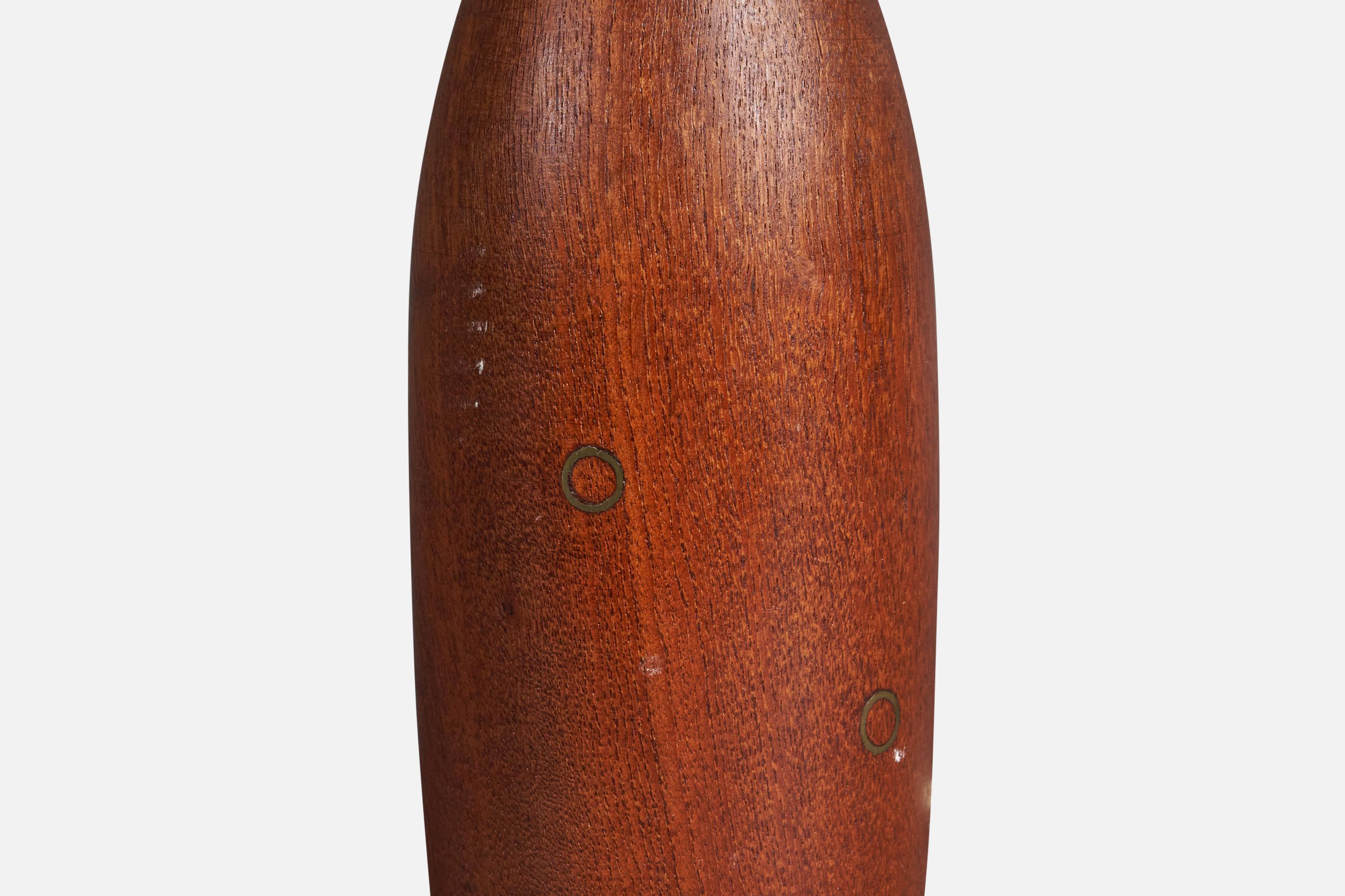 An organic table lamp. In solid teak, with superb brass inlays adding further appeal. 

Sold without lampshade, stated dimensions excluding lampshade.

Other designers of the period include Finn Juhl, Hans Wegner, Kaare Klint, Alvar Aalto, and