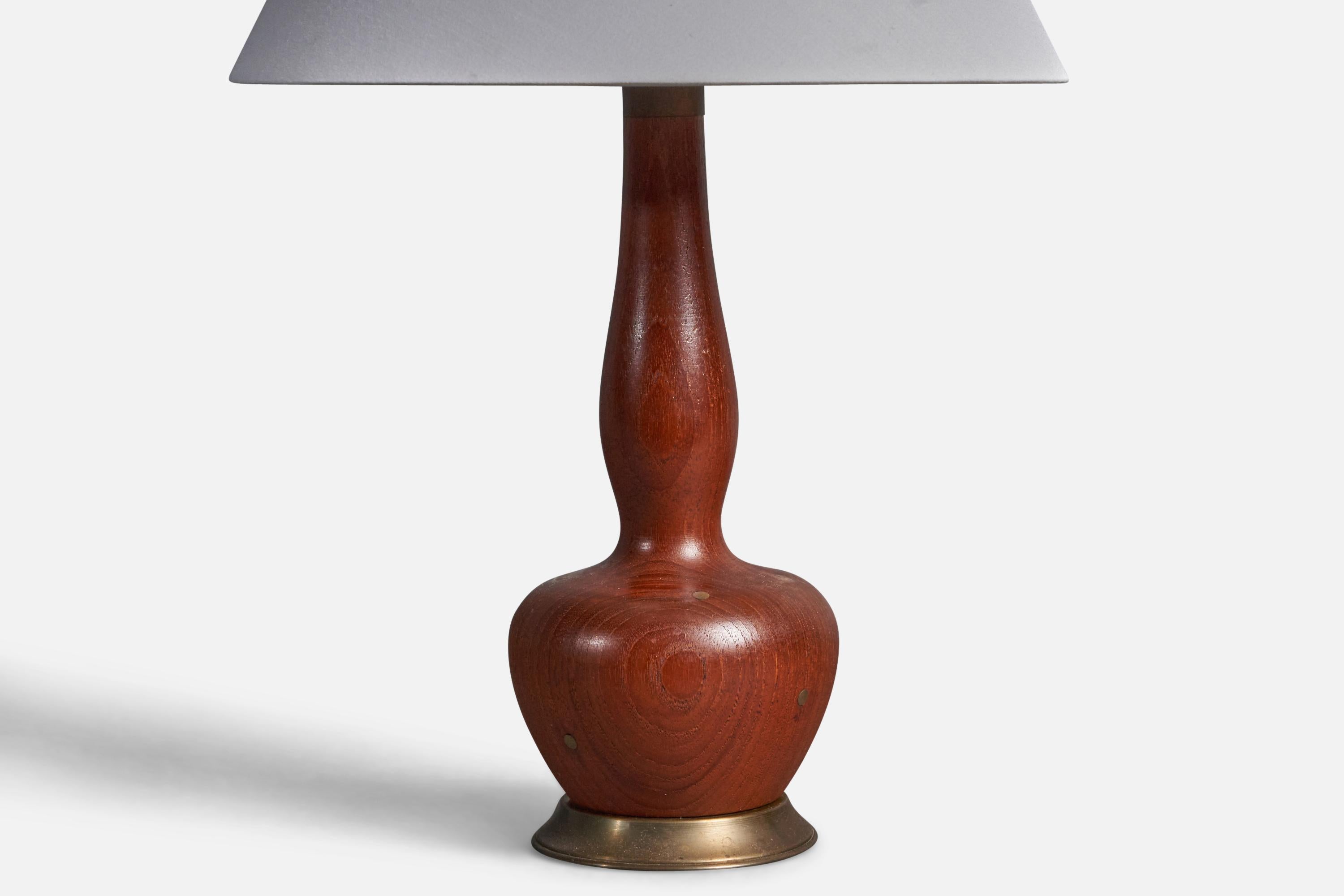 Mid-Century Modern Danish Modernist Designer, Organic Table Lamp, Teak, Brass Inlays, Denmark 1950s For Sale