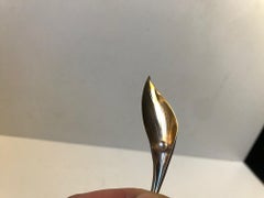 Danish Modernist Leaf Brooch in Gold with Akoya Pearl by Herman Siersbøl