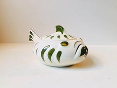 Danish Modernist Pottery Monkfish, Lidded Bowl by Knabstrup, 1950s