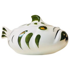 Danish Modernist Pottery Monkfish, Lidded Bowl by Knabstrup, 1950s